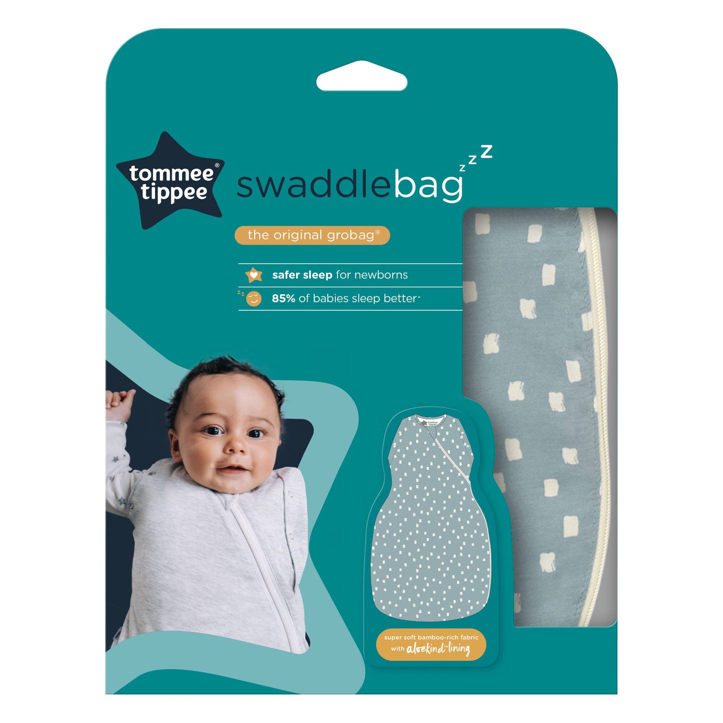 Tommee Tippee Baby Sleeping Bag for Newborns, The Original Grobag Swaddle Bag, Hip-Healthy Design, Soft Bamboo-Rich Fabric, 0-3m Soft Navy Speckle 1 Tog