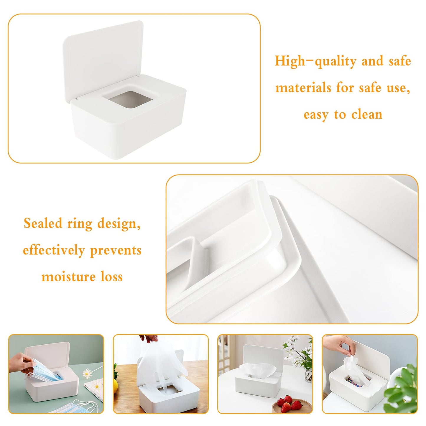 Anruyi 2 PCS Wet Wipes Box, Baby Wet Tissue Box Wet Wipes Dispenser Holder Plastic Wipes Dispenser Case Wet Wipes Storage Box Wet Tissue Case Container with Lid Seal for Home Office Desk (White) White