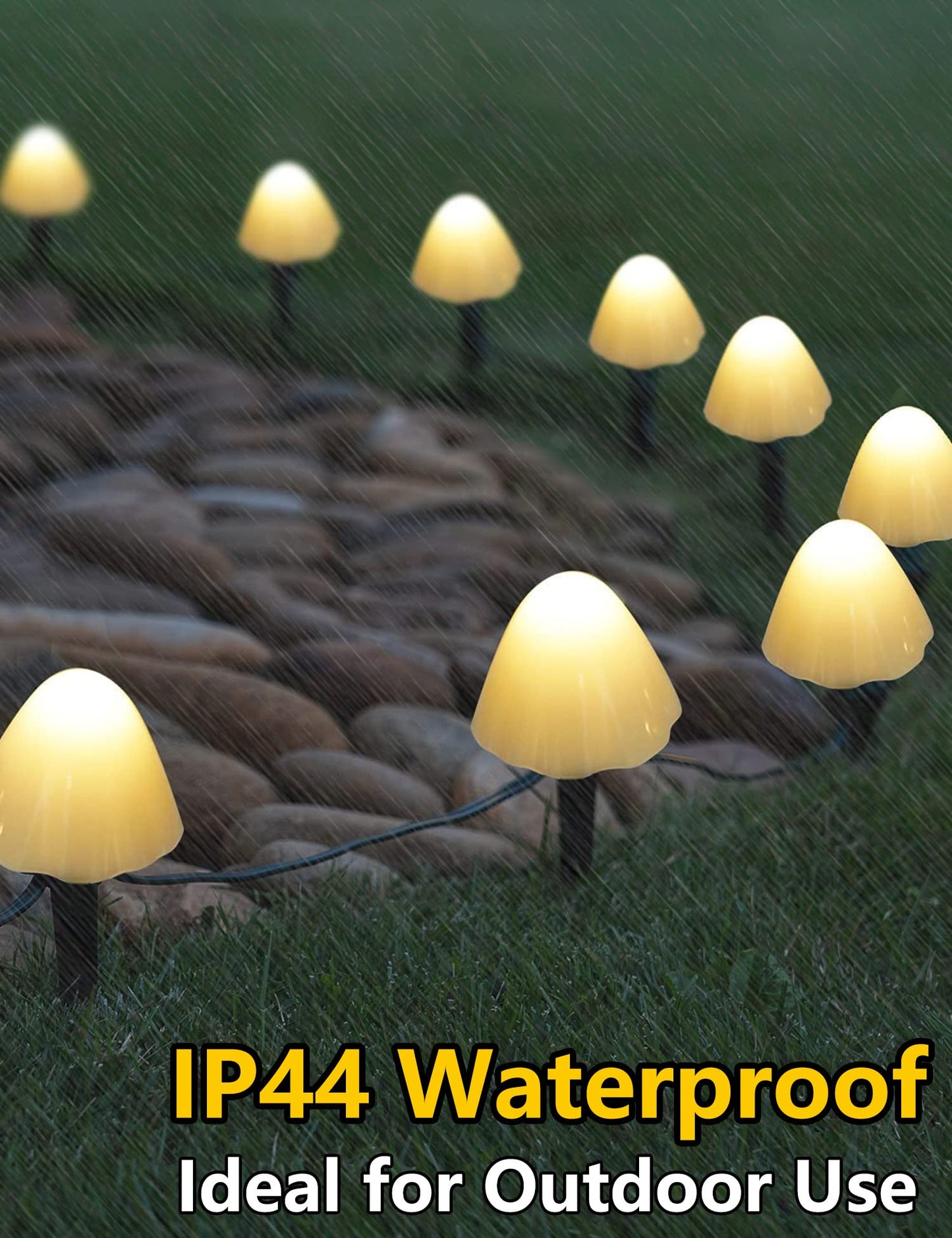 20 LED Solar Garden Lights, 8 Modes, 5M/16.4 Ft Mushroom Pathway Outdoor Landscape Stake Lights, Waterproof Ground Lamps for Yard, lawns, Wedding Party Decoration, Warm White