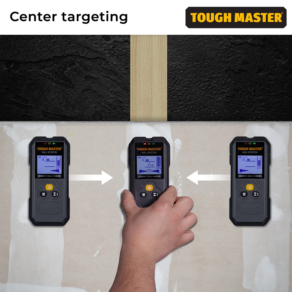 TOUGH MASTER Wall Stud Finder 5 in 1 Wood, Beam, Joist, Metal Locator, Heavy Duty Wall Scanner with LCD Display Screen & Audible Warnings, 6 Hours Usage