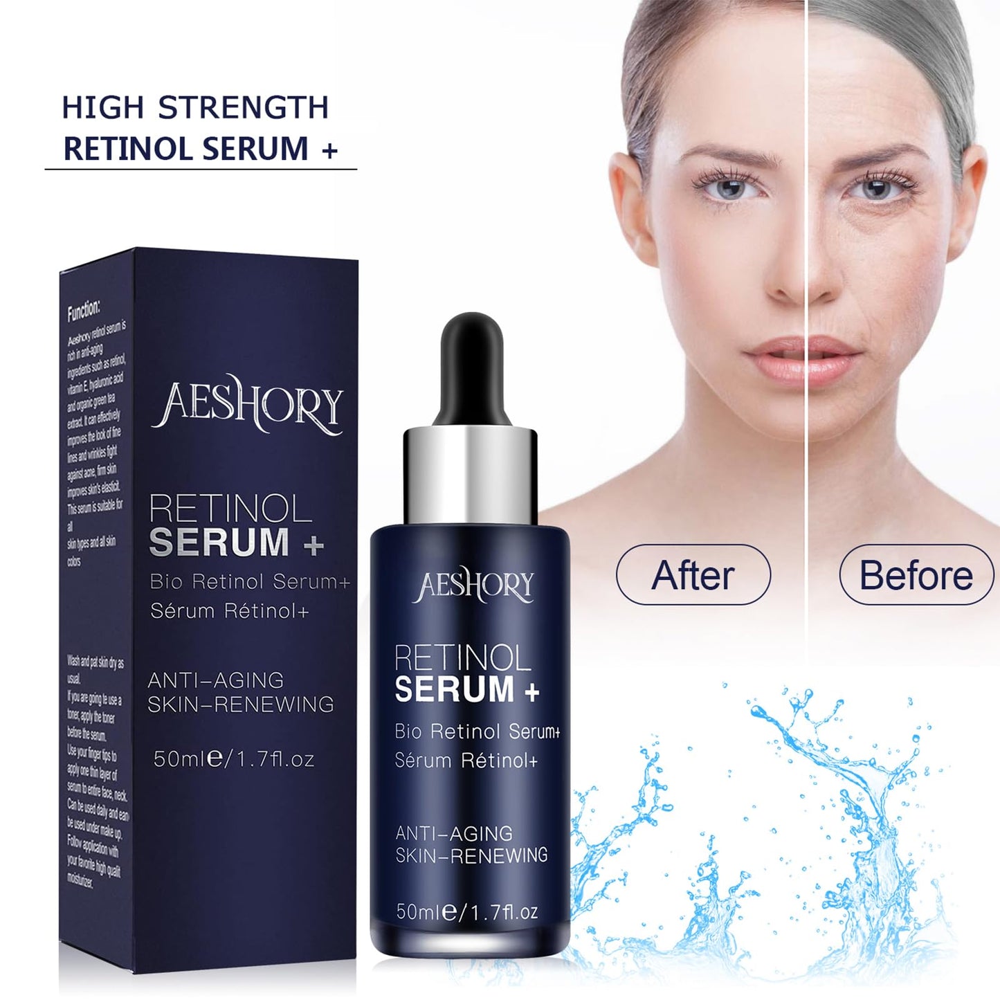 Aeshory Retinol Serum for Face/Neck/Eyes 50ml, High Strength with 5% Retinol, 30% Vitamin C, Vitamin E & Hyaluronic Acid - Anti Aging Facial Serum for Moisturizing, Fine Line, Skin Repair