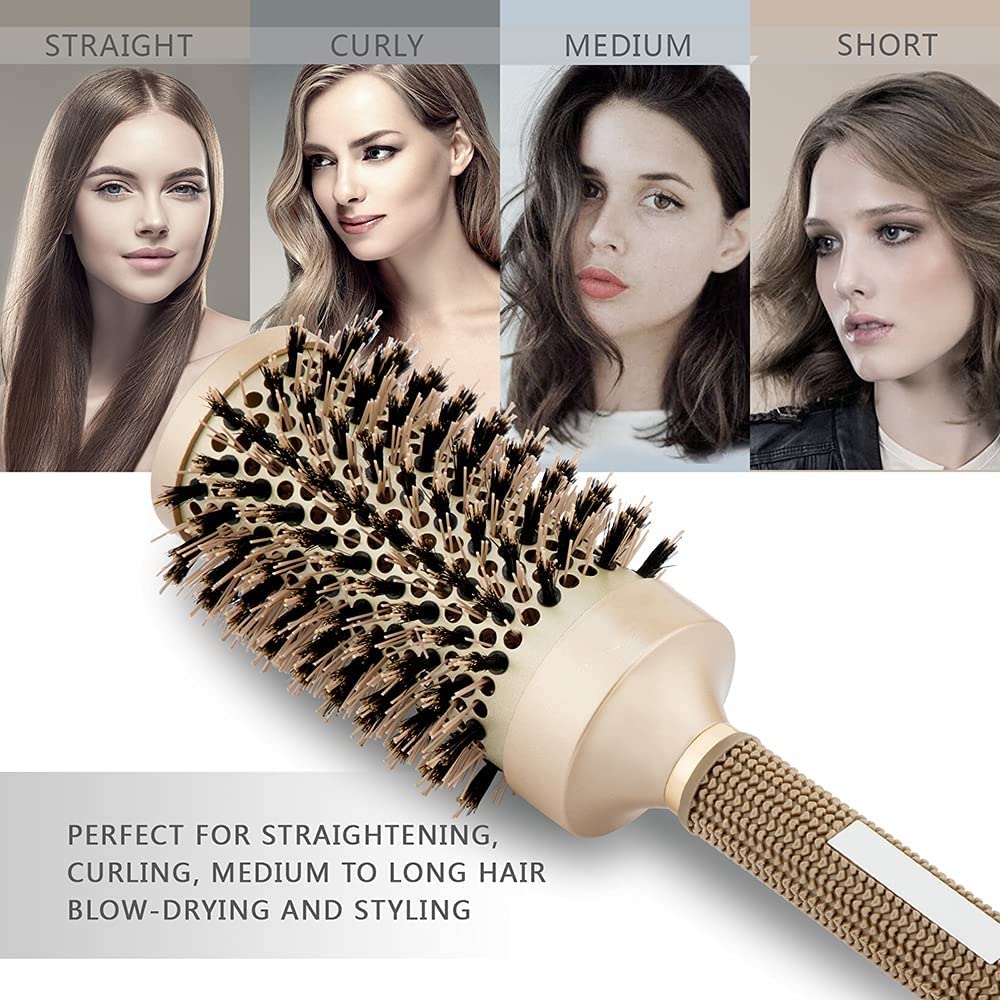 Voarge Round Barrel Hair Brush with Simulation Boar Bristle, with Natural Wild Boar Bristles for Hair Blow Drying, Styling, Curling, Straightening, 53mm Large, Round Barrel Hair Brush