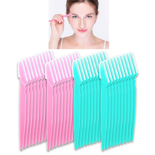 40 Pcs Eyebrow Razor Laicky Eye Brow Trimmer Shaver Facial Face Hair Remover Exfoliating Dermaplaning Tool Kit Stainless Steel Blades with Cap Eyebrow Shaper for Women Men Makeup (Pink Blue) Pink Blue