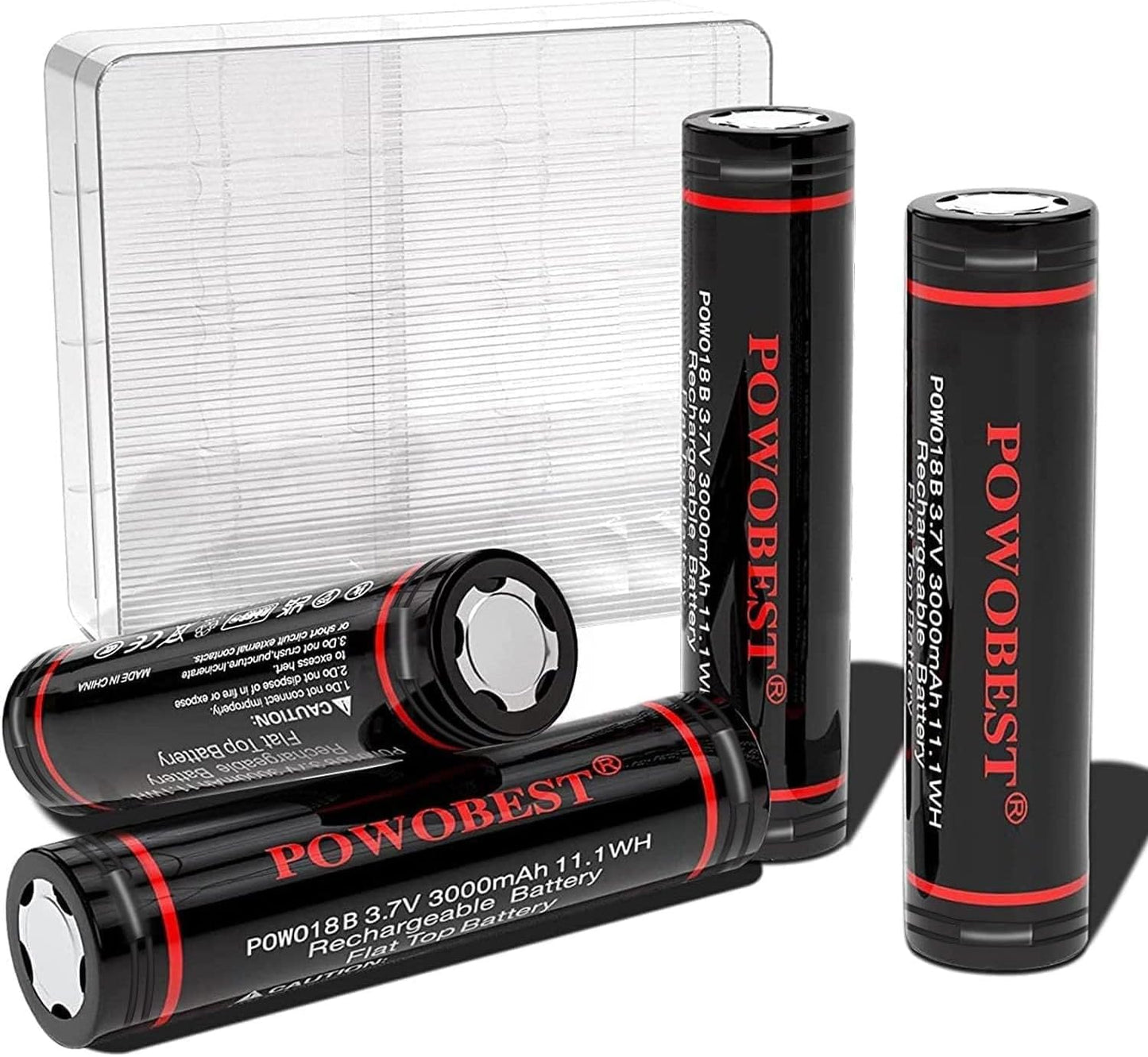 3000mAh Rechargeable NiMH Battery POWO18B,3.7V Large Capacity Flat Top Batteries with Case,Perfect for Flashlight, Camera,Small Fan, Doorbell, Toys,Headlamp,Product Patent Number:6319875(4pack) Black