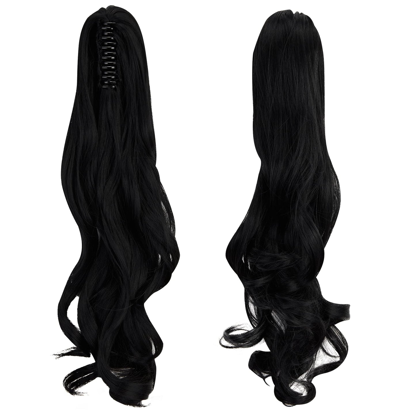 18 Inch Long Claw Ponytail Hair Extension One Piece Clip in Ponytail Jaw/Claw Synthetic Hairpieces Curly Wavy Ponytail Extensions (Dark Black) 18 Inch Dark Black