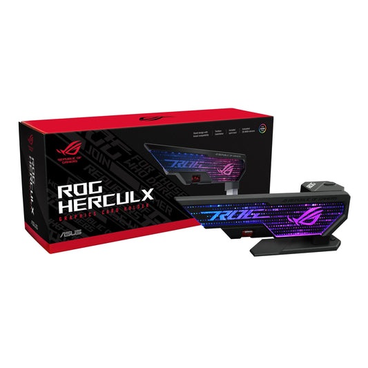 ASUS ROG Herculx Graphics Card Holder (Tool-free design, Included spirit level, Solid zinc alloy, 72-128mm, Aura Sync) Black