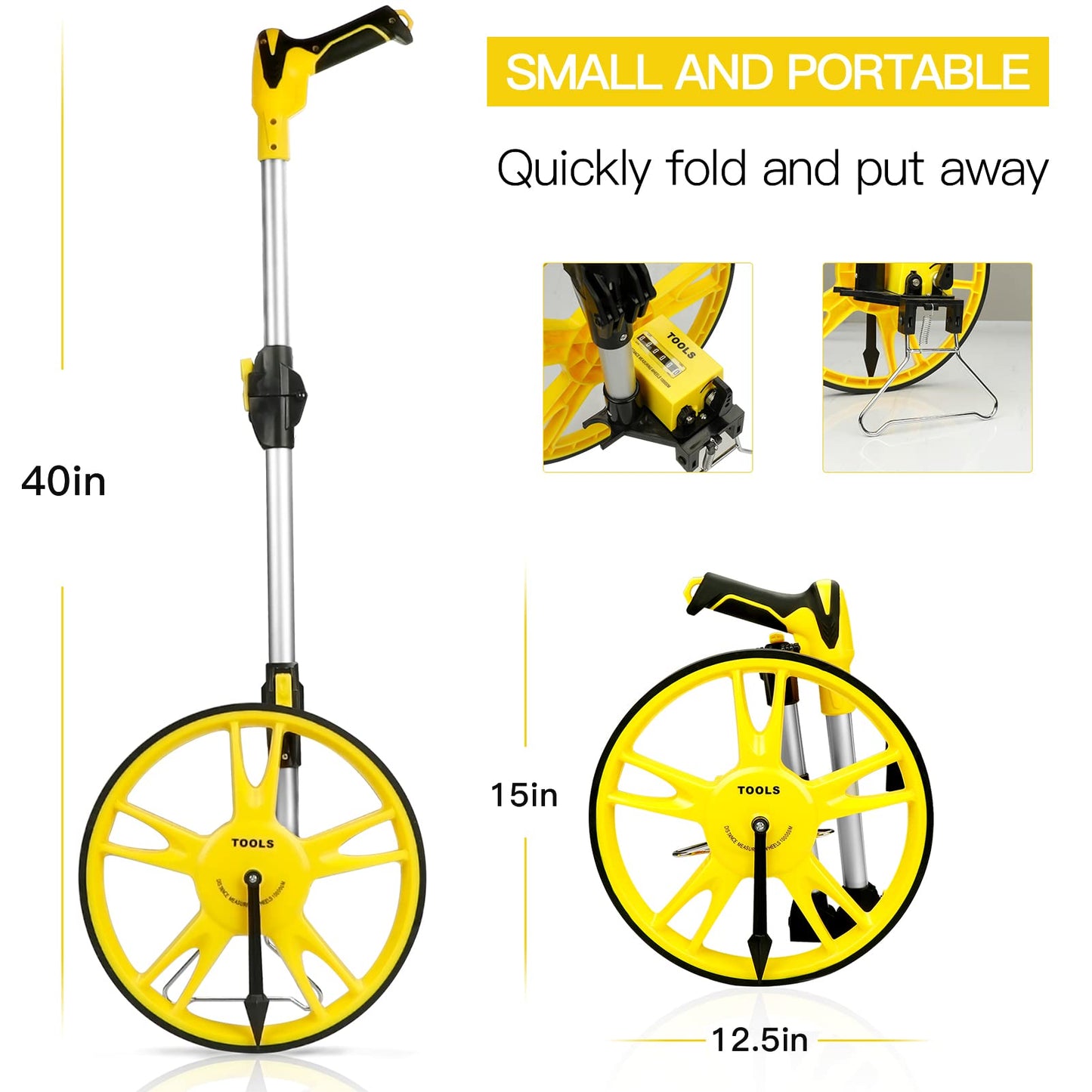 AIRAJ Distance Measuring Wheel, Foldable Measuring Wheel, Road Measuring Tool, 99,999.9 m Metric Measuring Wheel with Tape Measurement and Storage Bag (10-3)…