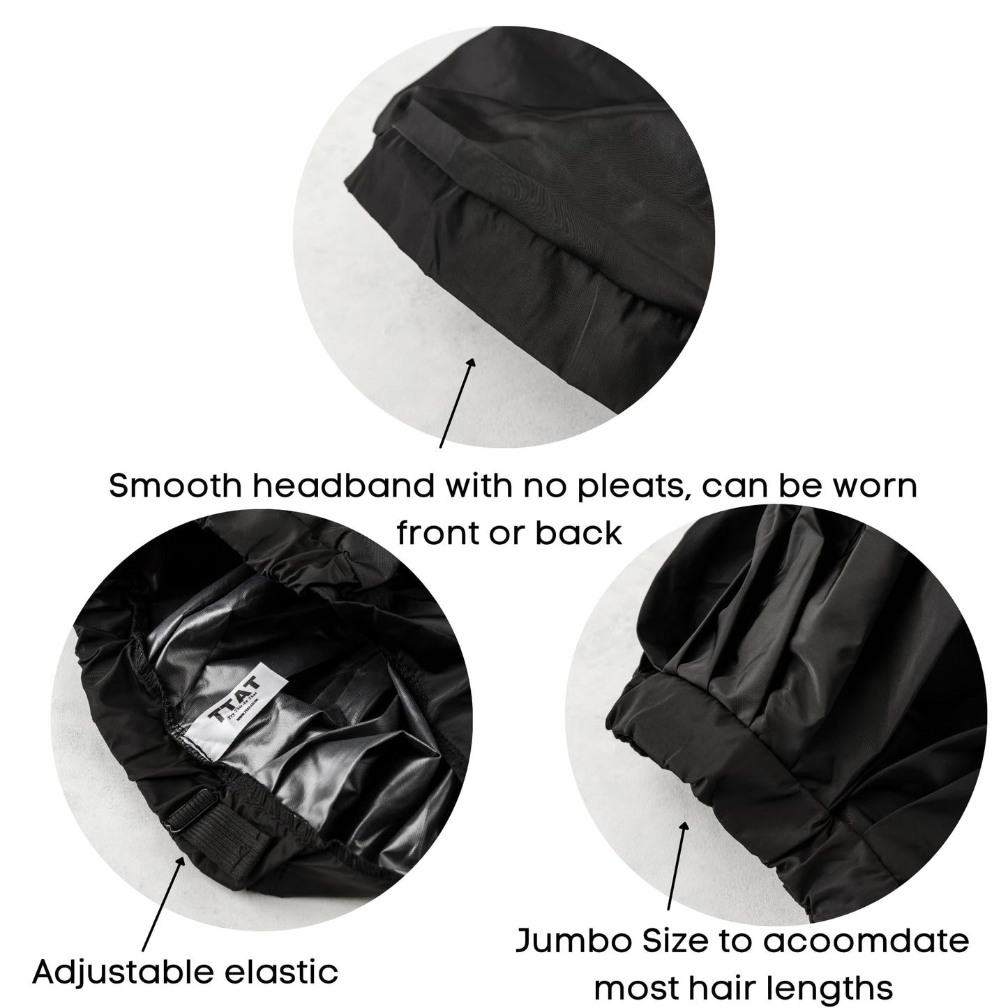 TTAT Shower Cap Jumbo Size for Men & Women With Afro, Long Dreadlocks, Locs, Box Braids, Voluminous & Long Hair, Waterproof, Washable, Reusable & Adjustable Black