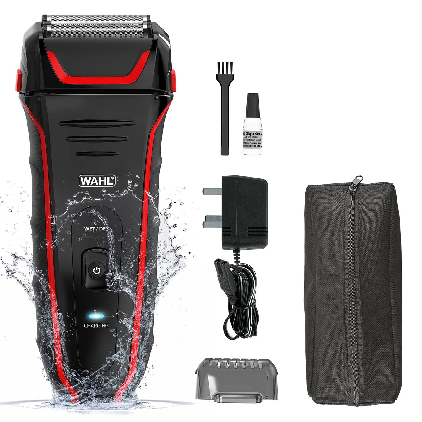 Wahl Clean and Close Plus, Men’s Shaver, Electric Shavers for Men, Beard Shaving, Face Shaver, Flex Foil, Precision Trimmer, Fully Waterproof, Easy Clean, Rubber Grip, Black and Red Single