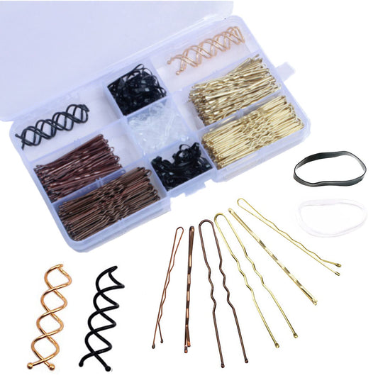 356PCS Bobby Pins Set, 100 U Shape Hair Pins, 100 Wave Hair Clips, 150 Elastic Hair Bands and 6pcs Spiral Hair Pins, Hair Grips Styling Pins Set for Women Girls, with Clear Box