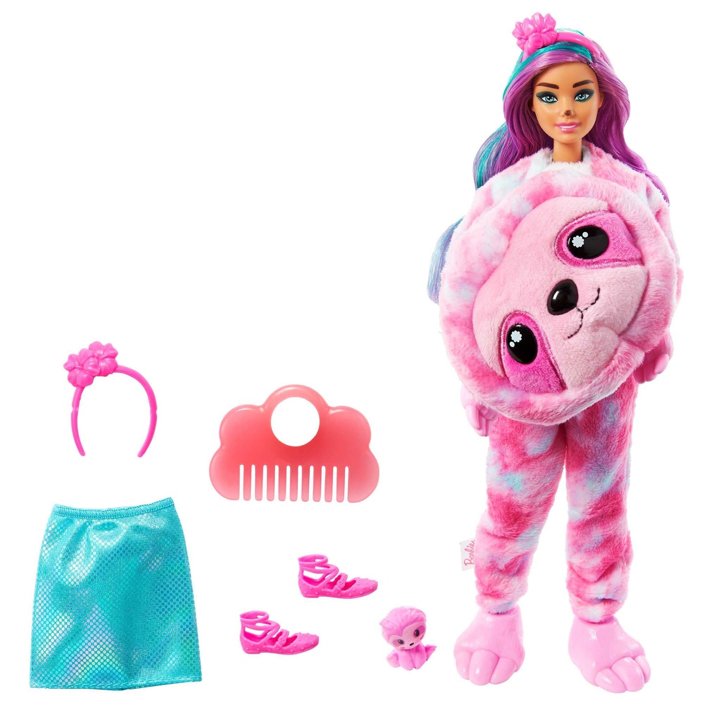 Barbie Cutie Reveal Fantasy Series Doll with Sloth Plush Costume & 10 Surprises Including Mini Pet & Color Change, Gift for Kids 3 Years & Older Single