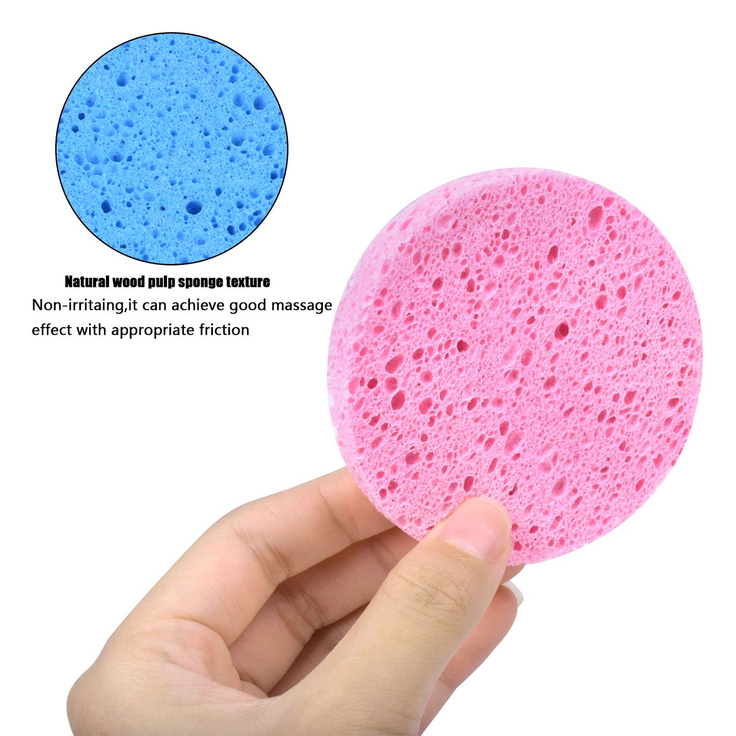 10 Pcs Facial Sponges, Reusable Face Cleaning Sponge, Natural Cellulose Face Sponge, Beauty Sponges for Facial SPA Massage Makeup Removal (5 colors） (Round) Round