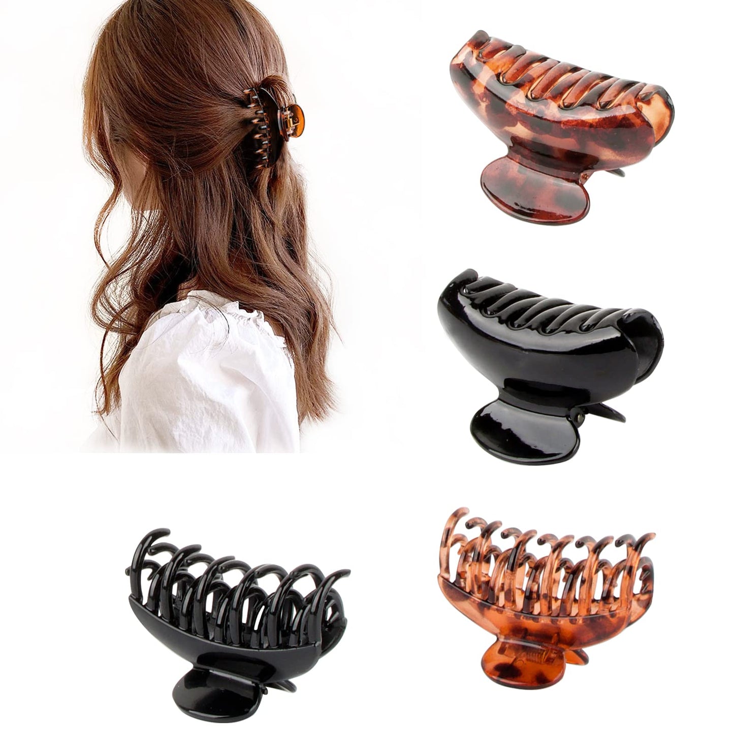 4PCS Medium Hair Claw Clips, Leopard Hair Clips Jaw Claw Clamp Plastic Nonslip Barrettes for Thin and Thick Hair for Girls and Women