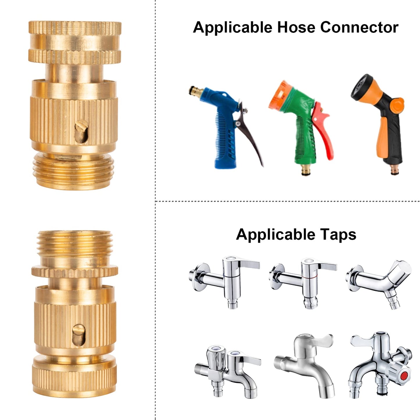 2 Pair 3/4 Inch Brass Hose Connector Adapter Garden Quick Hose Connector Faucet Adapters for Garden Lawn Water Hoses with External Threads