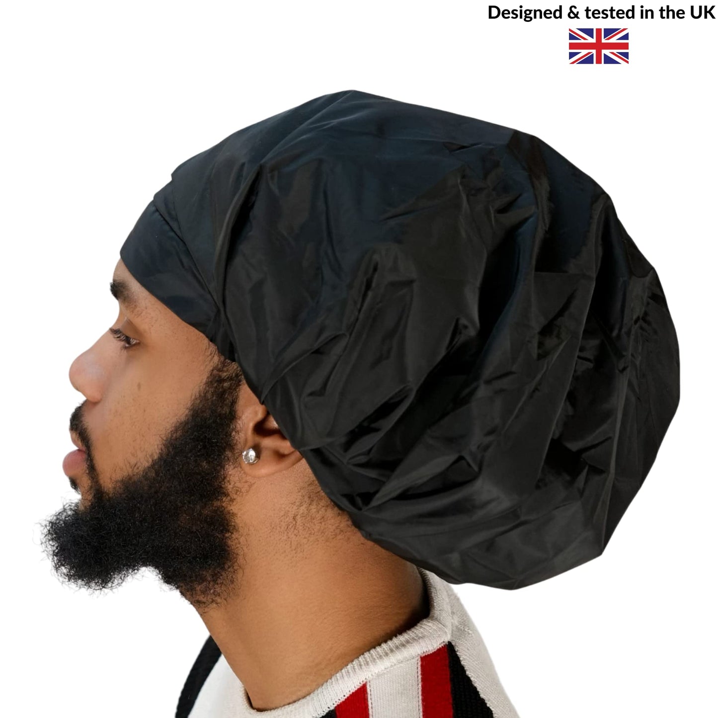 TTAT Shower Cap Jumbo Size for Men & Women With Afro, Long Dreadlocks, Locs, Box Braids, Voluminous & Long Hair, Waterproof, Washable, Reusable & Adjustable Black