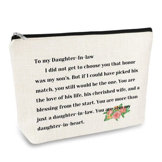 to My Daughter-in-Law Gift Makeup Bag Future Daughter-in-Law Gift from Mother in Law Cosmetic Bag Wedding Day Mothers Day Christmas Birthday Gifts for Daughter in Law Travel Zipper Pouch