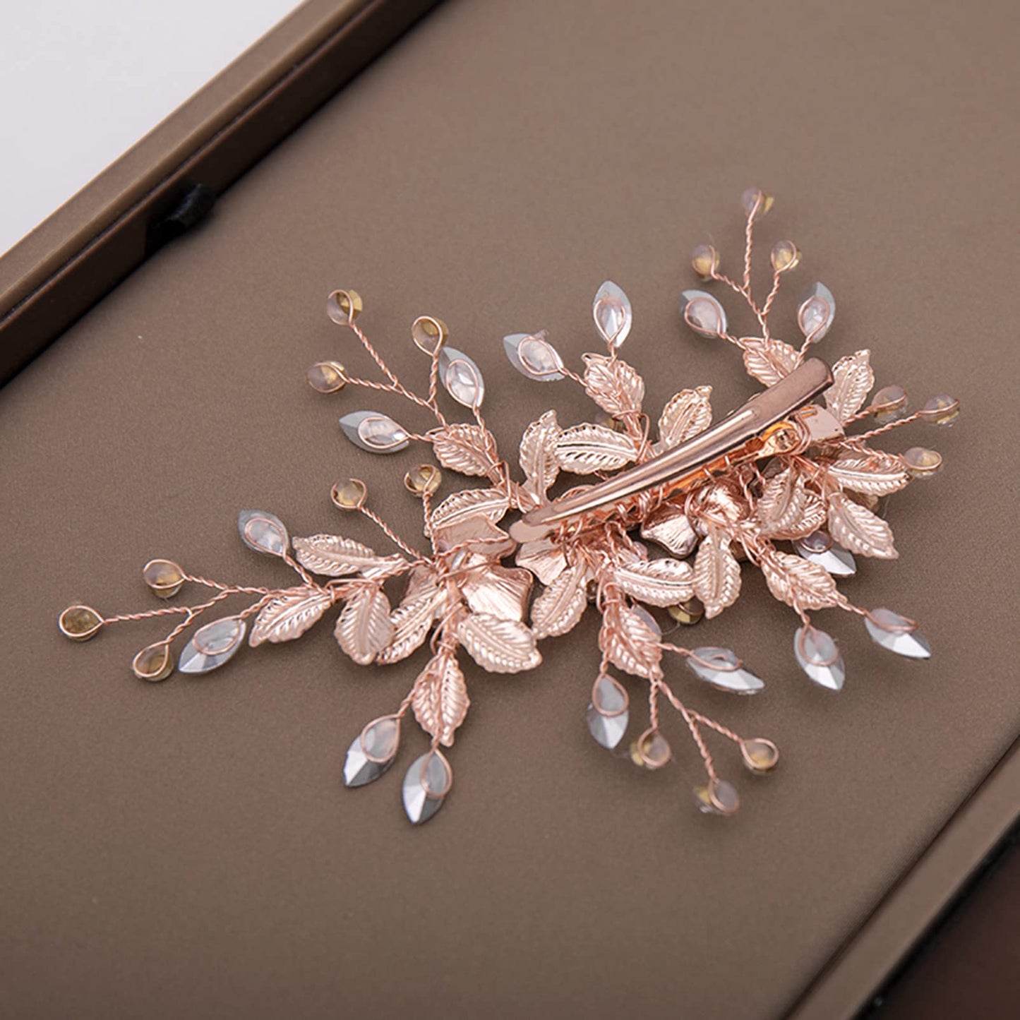 Wedding Hair Clip Hair Accessories for Women Handmade Flower Rhinestone Headpiece Hair Pins for Bridal Bridesmaid Girls (Rose Gold) Rose Gold