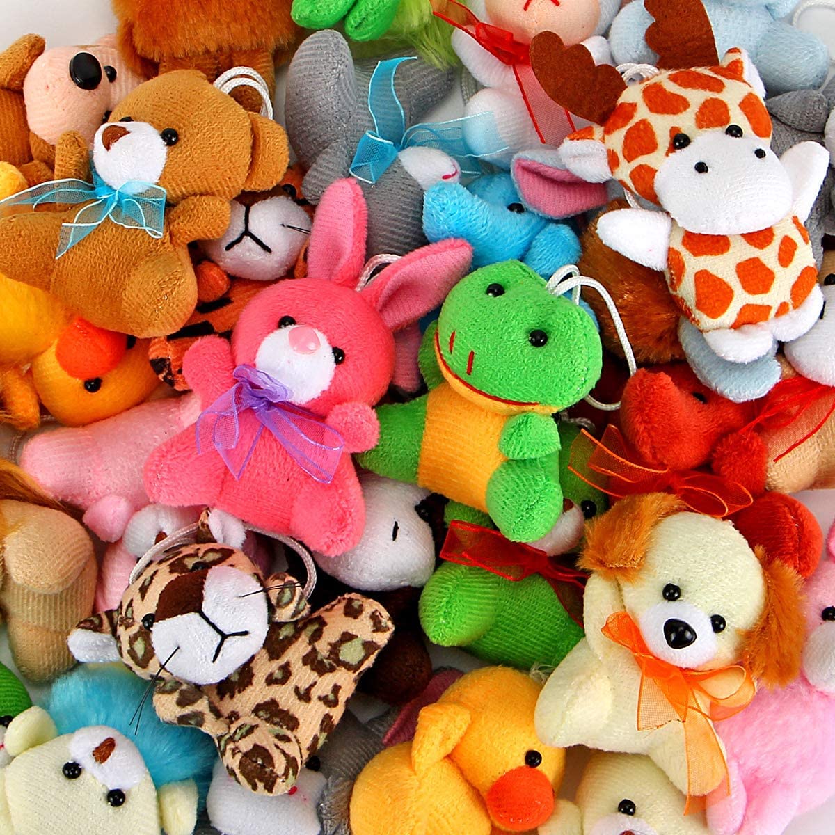 32 Pack Cute Small Stuffed Animal Keychain Set for Party Favors, Goodie Bag Fillers, Carnival Prizes Box for Kids, Mini Plush Toy Assortment for Classroom Rewards