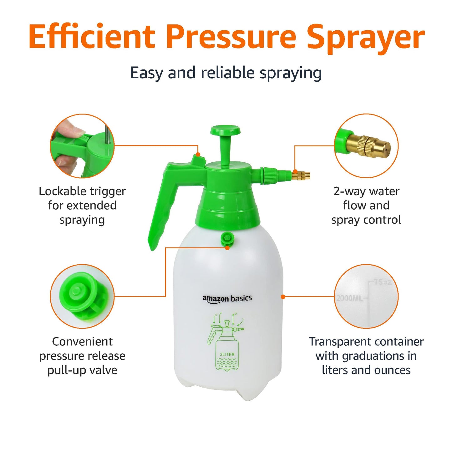 Amazon Basics Pressure Sprayer with Lockable Trigger Mechanism - 2 litres 2L