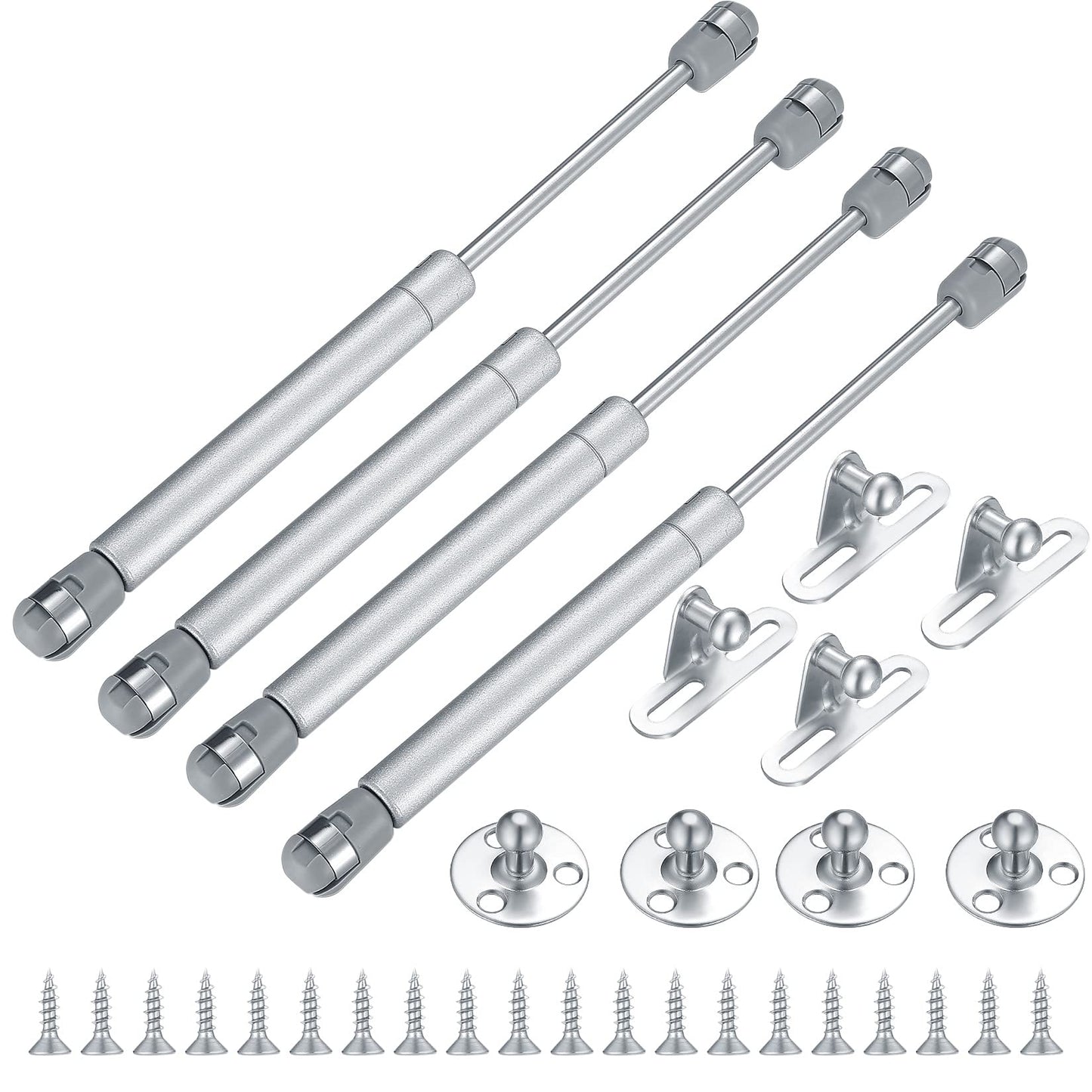 4 Pcs Gas Lift Strut Kit, Gas Spring Strut Lift Stay Support, 100N/10KG Kitchen Cupboard Wardrobe Cabinet Door Soft Close Gas Spring Strut Damper Hinge Flap Fittings Door Stay (Silvery-4) (4) 4