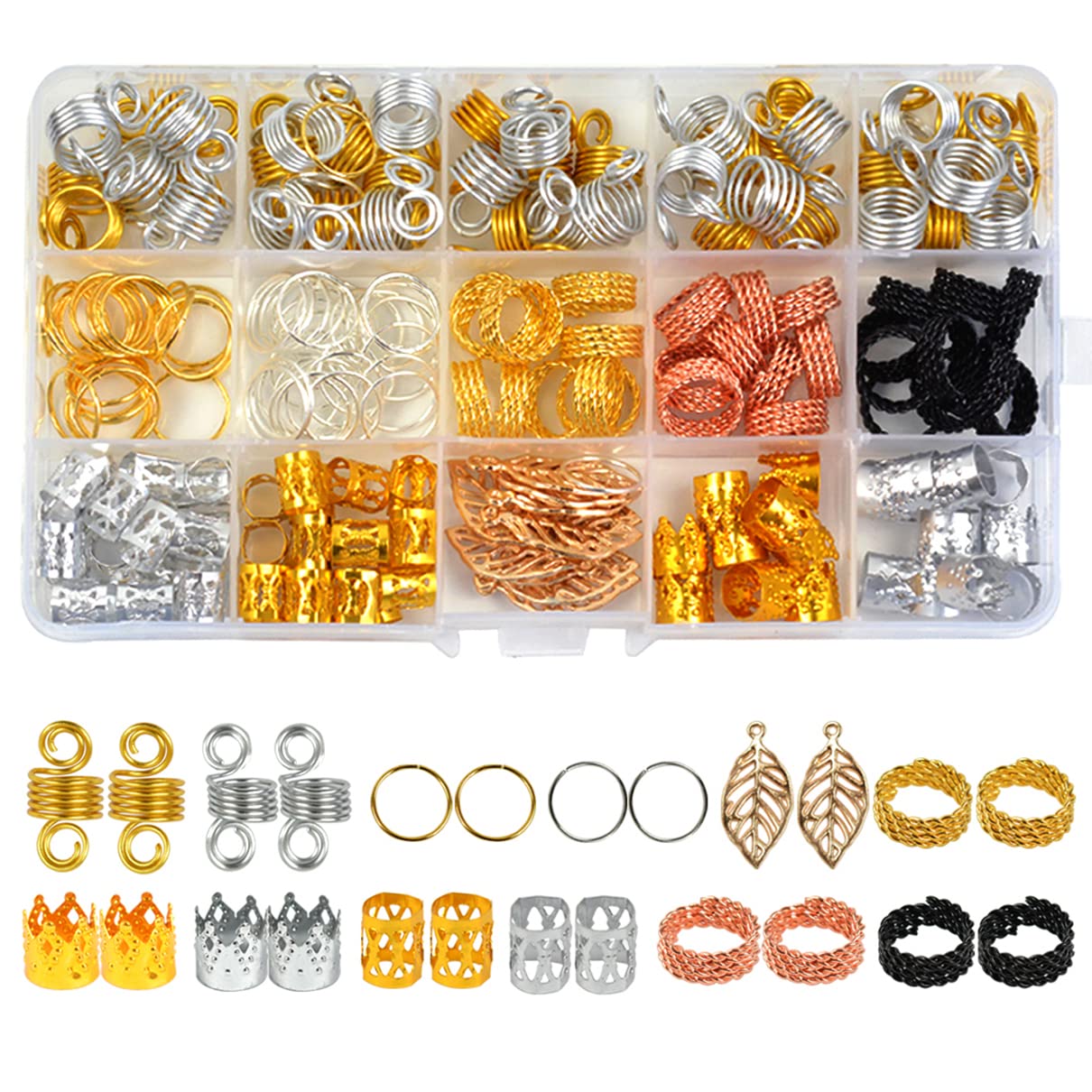 YTBYT 200 Pcs Hair Jewelry for Braids Dreadlocks Beads Metal Hair Cuffs Gold and Silver Hair Rings Hair Beads Dreadlock Accessories