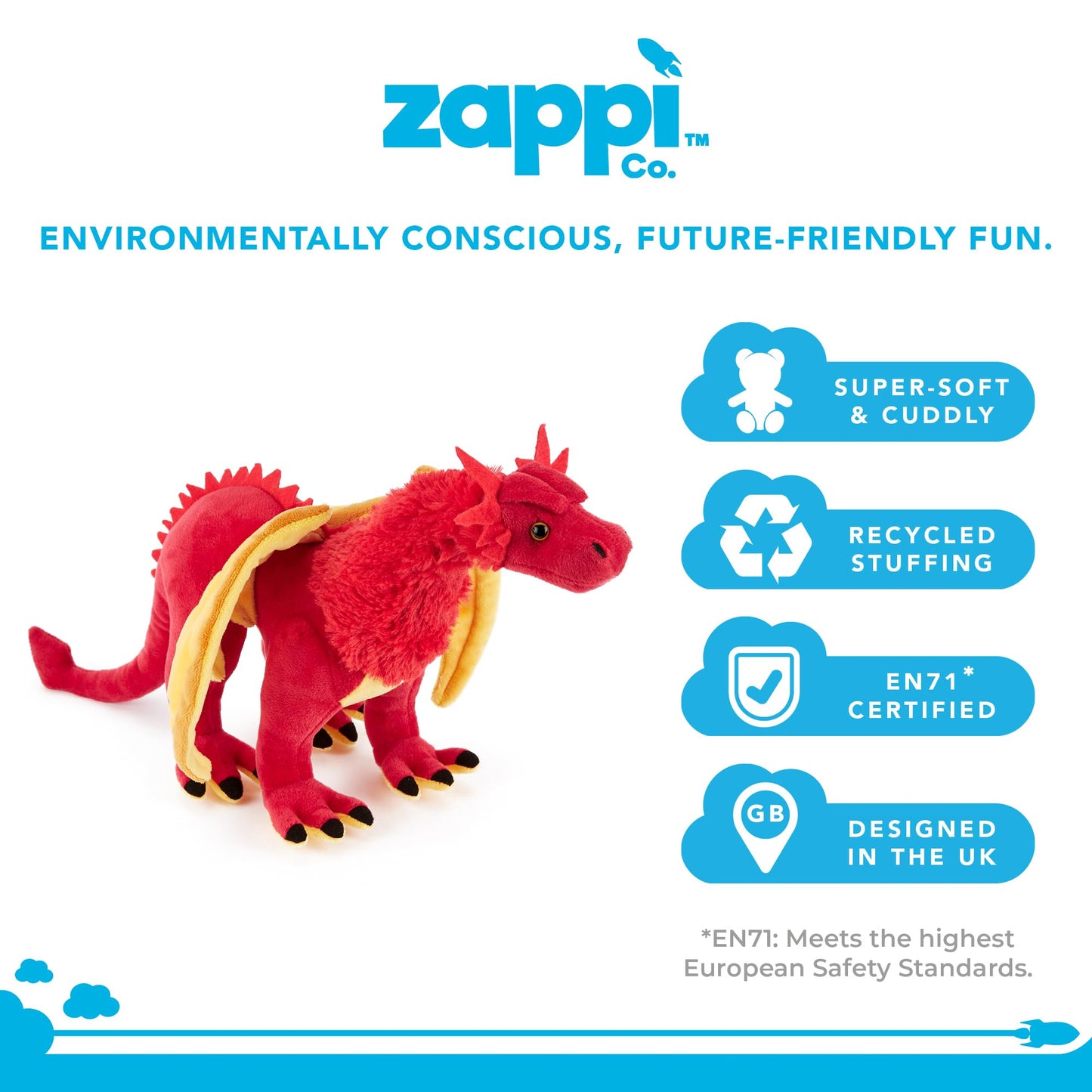 Zappi Co Childrens Stuffed Soft Cuddly Large Plush Toy Lifelike Stuffed Animal for Boys Kids (43cm Length) (Dragon Red) Dragon Red