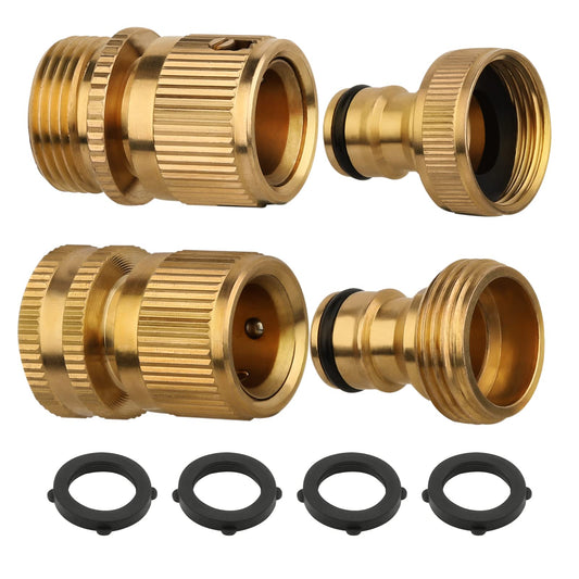 2 Pair 3/4 Inch Brass Hose Connector Adapter Garden Quick Hose Connector Faucet Adapters for Garden Lawn Water Hoses with External Threads