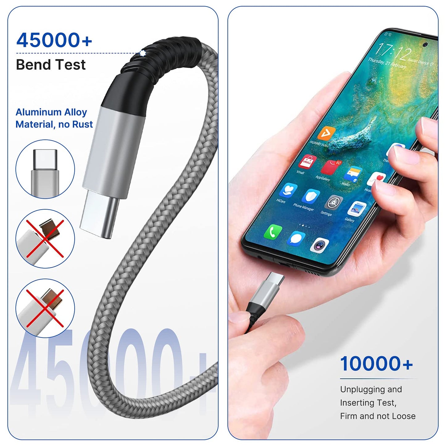 USB C Charger Cable,2M 3Pcak USB to USB C Type C Charger Cable Fast Charging Lead Nylon Braided for Samsung Galaxy Flip S24 S23 S22 S21 S10 S9 A55 A54 A15 A14,Pixel 8 7 6,Huawei P30,iPad,Swtich,Etc. 2M+2M+2M Multi-coloured