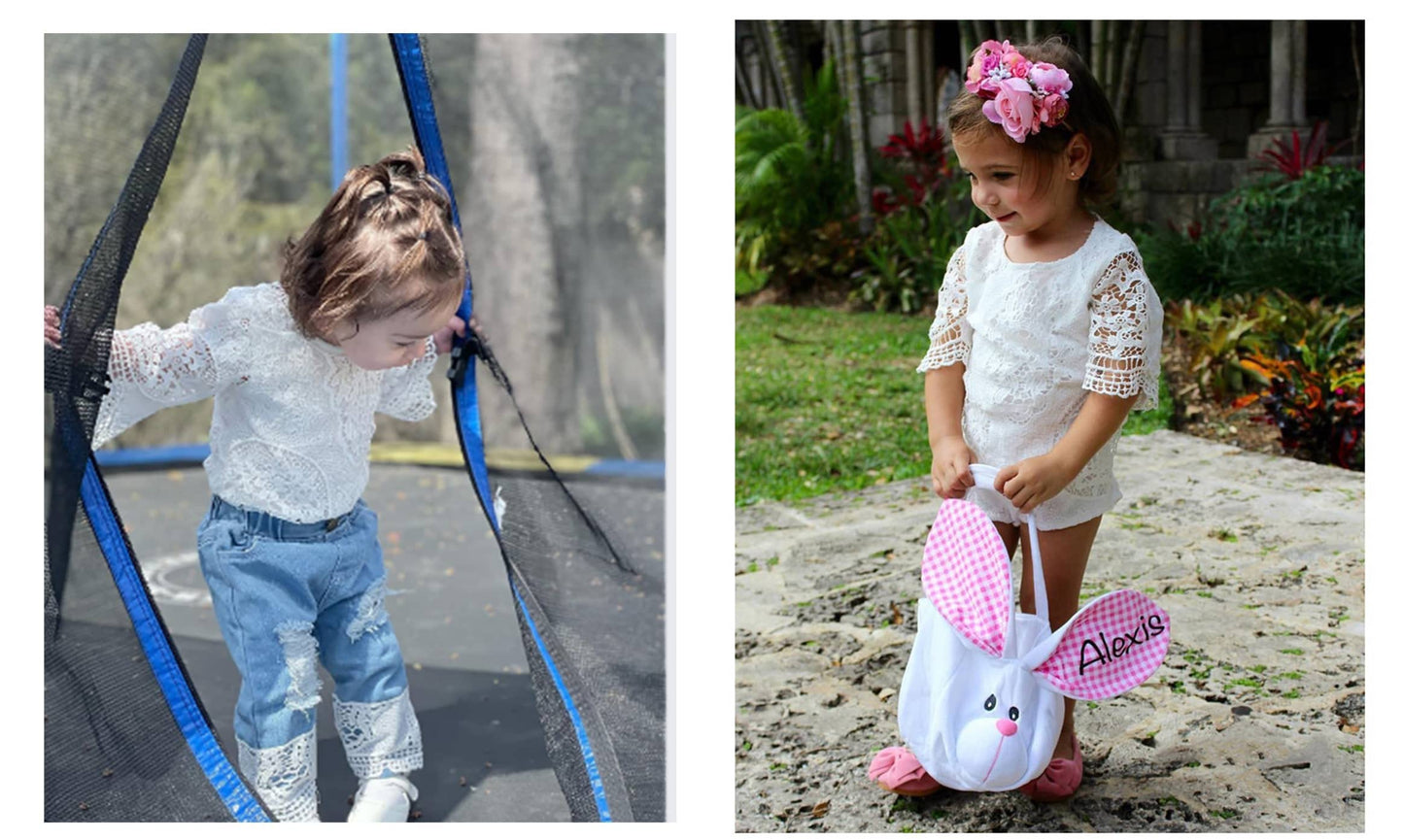 Baby Girl Clothes Outfits White Lace Ruffle Romper Top +Jeans Shorts Clothing Set 3-24 Months 6-12 Months White2