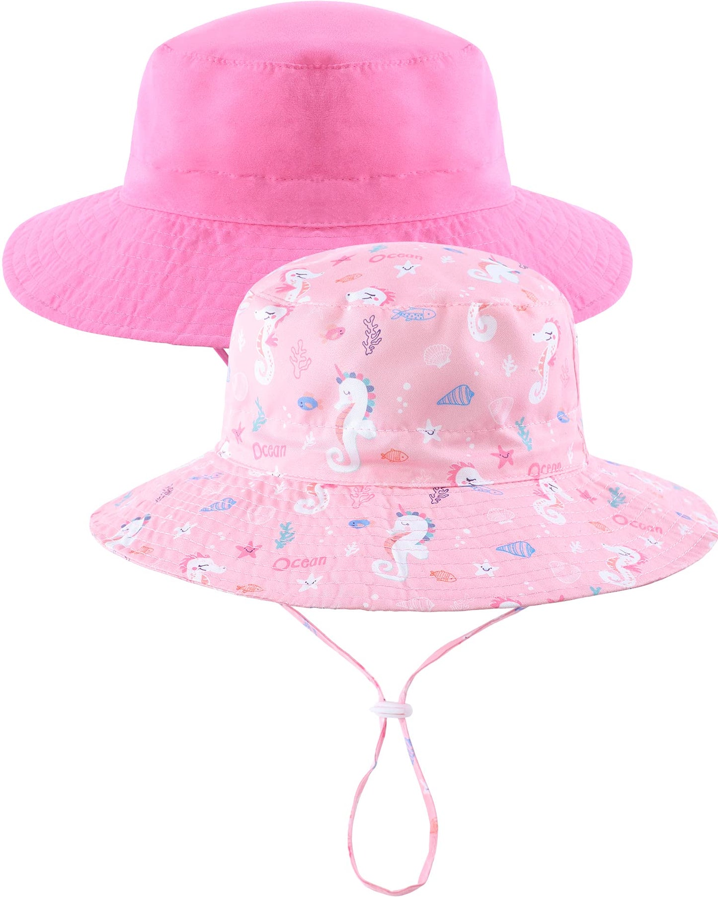 Adorel Baby Boys Bucket Hat Adjustable Sun Hat Pack of 2 3-7 Years Plain Pink&Pink Hippocampus