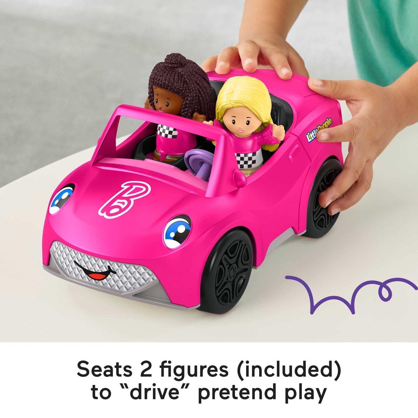 Barbie Convertible by Fisher-Price Little People, push-along vehicle with sounds and 2 figures for toddler and preschool pretend play, HJN53