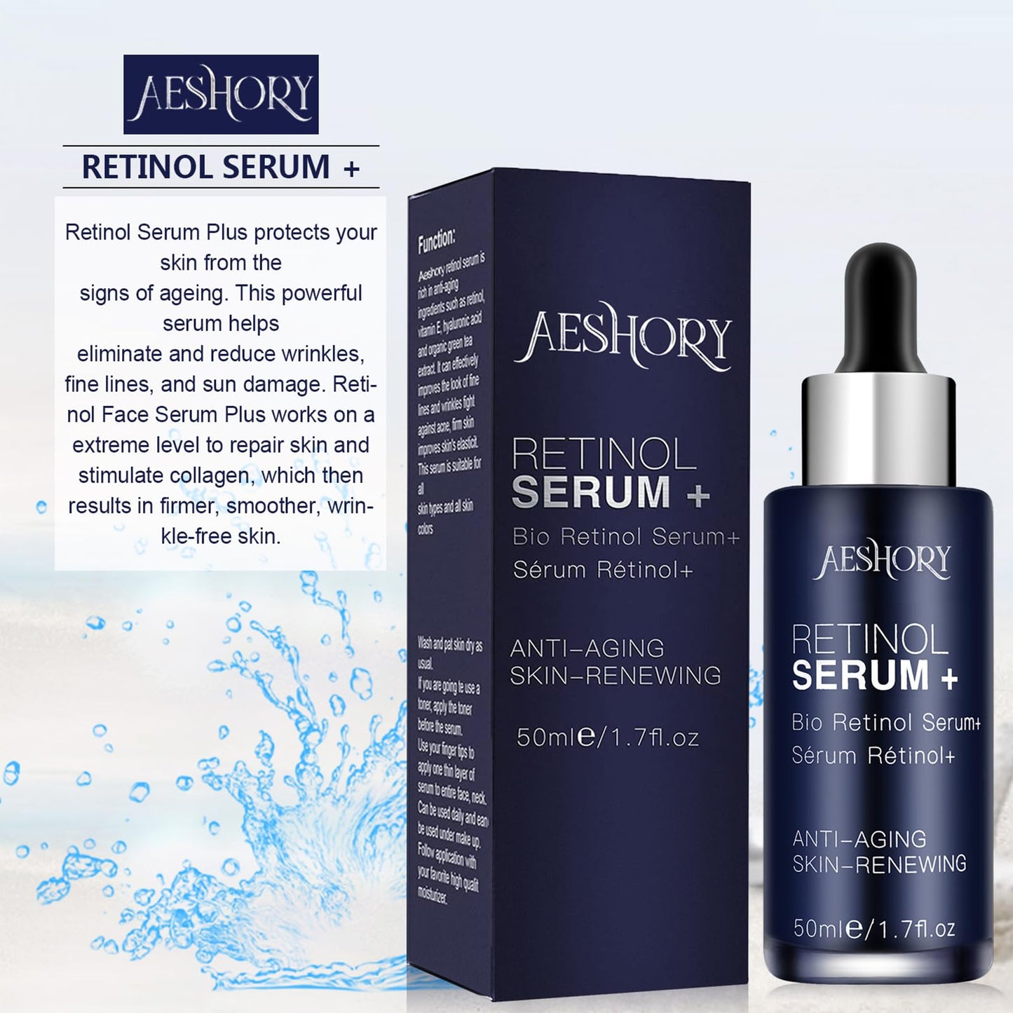 Aeshory Retinol Serum for Face/Neck/Eyes 50ml, High Strength with 5% Retinol, 30% Vitamin C, Vitamin E & Hyaluronic Acid - Anti Aging Facial Serum for Moisturizing, Fine Line, Skin Repair