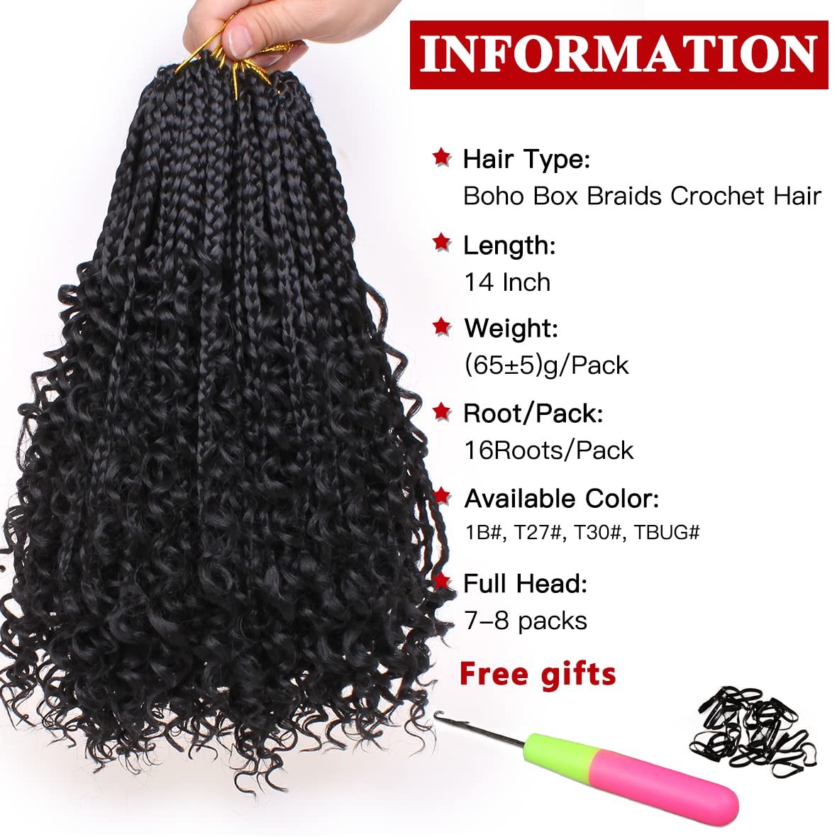 XTREND 14Inch 8Packs Boho Box Braids Crochet Hair with Curly Ends 16strands/pack Pre Looped Black Messy Goddess Box Braids Hair Extensions Individual Synthetic Bob Goddess Locs Hair 14 Inch (Pack of 8) 1B#