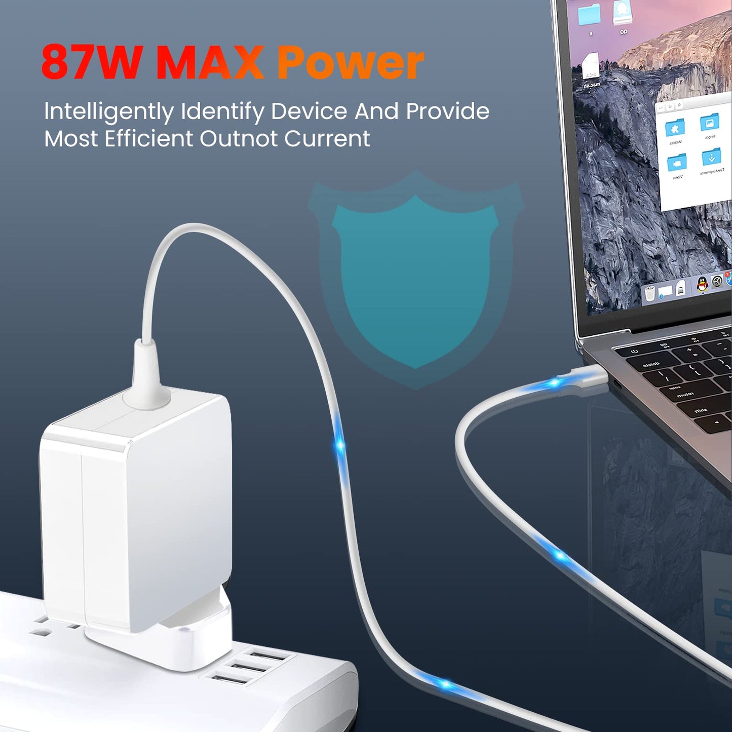 87w USB C Fast Charger for Huawei Matebook, MacBook Pro 16, 15, 14, Lenovo, ASUS, Acer, Dell, HP and other Type C Laptop Charger 87W USB-C laptop charger White