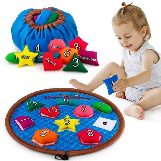 beetoy Sensory Bean Bags 10 Plush, Number Matching Game & Tossing Game Sensory Toys for Autism, Fine Motor Skills Toys with Shape & Color, Sensory Toys for Babies 0-6-12 Months with Squeaker & Rattle