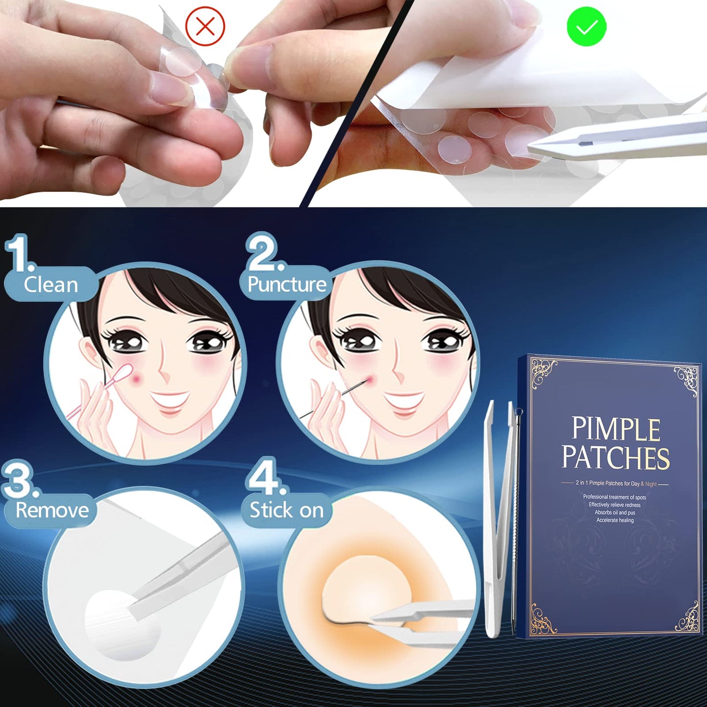 252pcs Pimple Patches, Day & Night Use 2 in 1 Pimple Spots Invisible Hydrocolloid Patches, Spot Treatment Stickers Effective (8mm&12mm) 252PCS