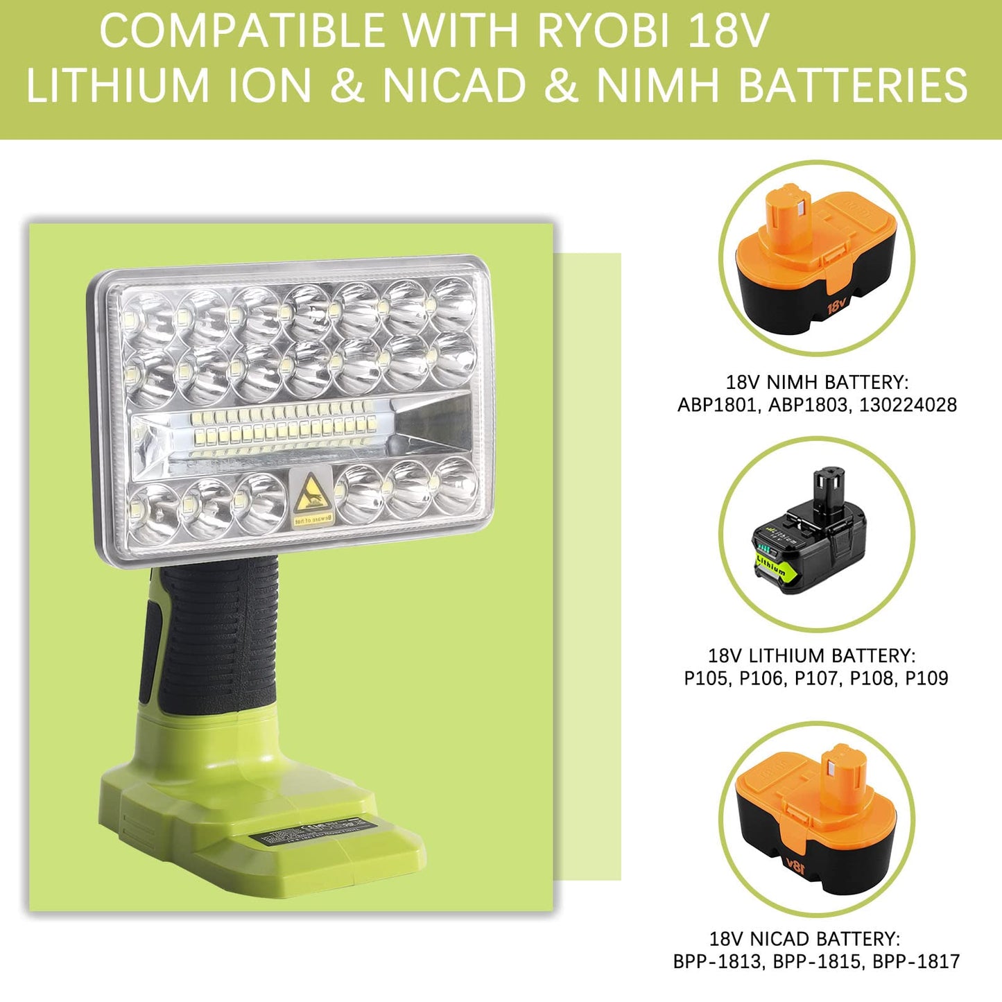 Torch for Ryobi 18v Battery, LED Work Light for Ryobi 18v Battery, 18W 2000LM LED Project Light Portable Floodlight and Spotlight Combo for Camping Garage Emergency 5 inch 18w 2000lm light for ryobi 18v battery