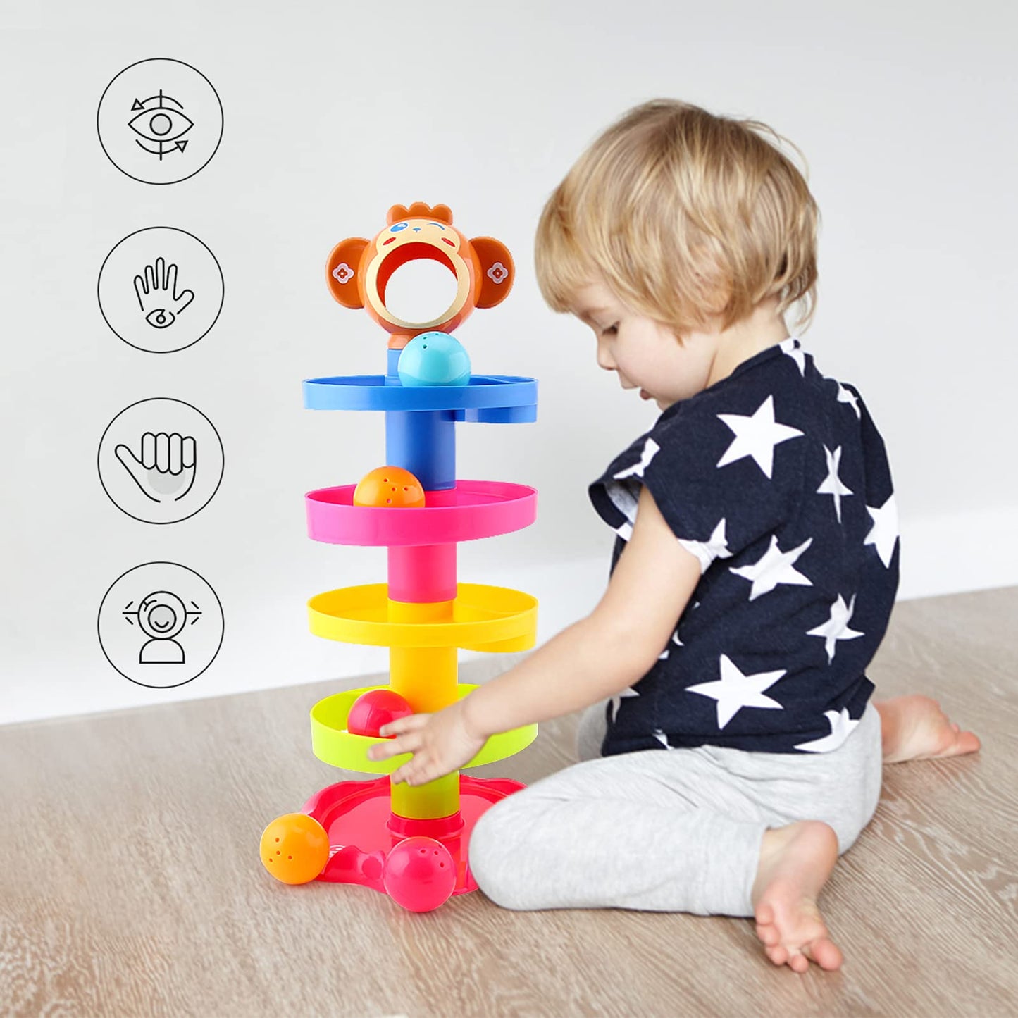 Baby Toy 9-18 Months, Ball Drop and Roll Ramp Toy for 1 Year Old Boys Girls, Sensory Toy for Babies 12 Months, Baby Ball Tower Roll ball Game, 1st Birthday Gifts for Babies Easter Gifts Orange Monkey