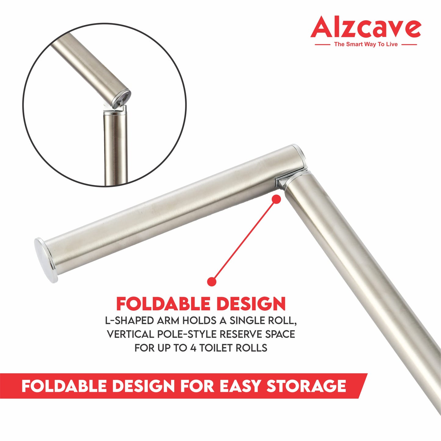 (Alzcave) 2 in 1 Graceful and Trendy - Toilet Roll Holder Free Standing - Stainless Steel Toilet Paper Holder - 5 Toilet Roll Storage Dispenser - Toilet Paper Stand Heavy Base