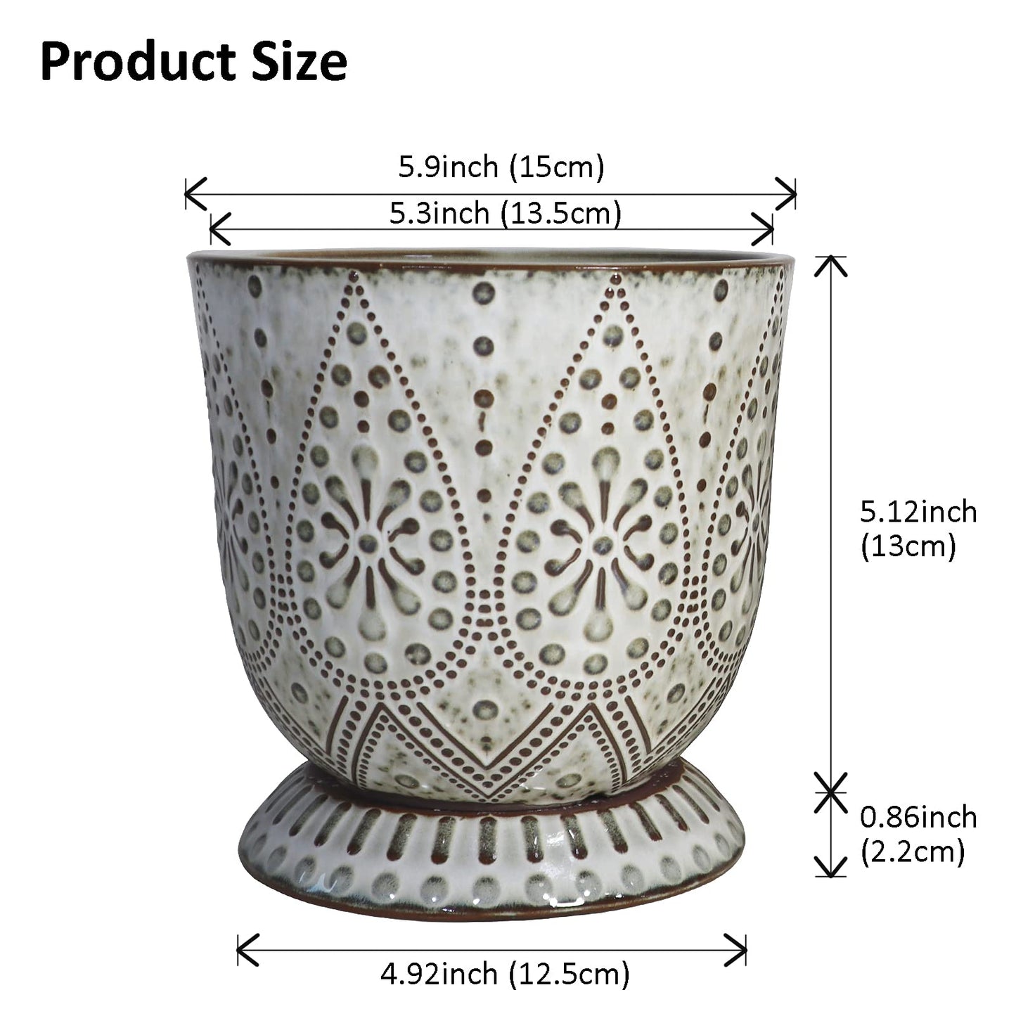 YFFSRJDJ 15CM Flower Pots-Set of 2. Beaded Ceramic Planter with Drainage Hole and Saucer for Plants, Indoor-Outdoor Large Round Succulent Plant Garden Pot (White) Set of 2 - 15CM Cream White