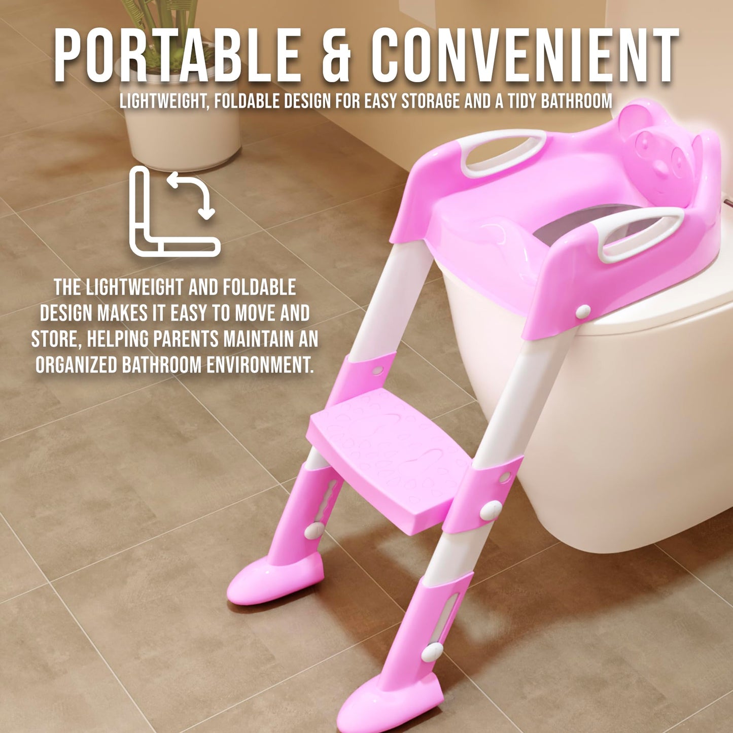 ZENO Potty Training Toilet Seat | Toddler Toilet Seat | Potty Training Seat | Toilet Steps for Toddlers | Kids Toilet Seat | Toilet Training Seats | Non Slip & Comfortable | Foldable Design | Pink