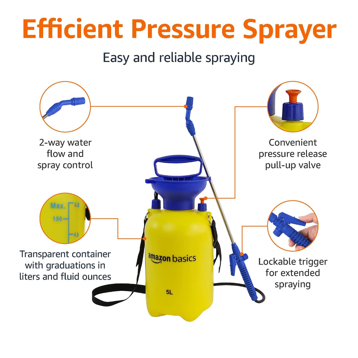 Amazon Basics Pressure Sprayer with Lockable Trigger Mechanism - 5 litres 5L