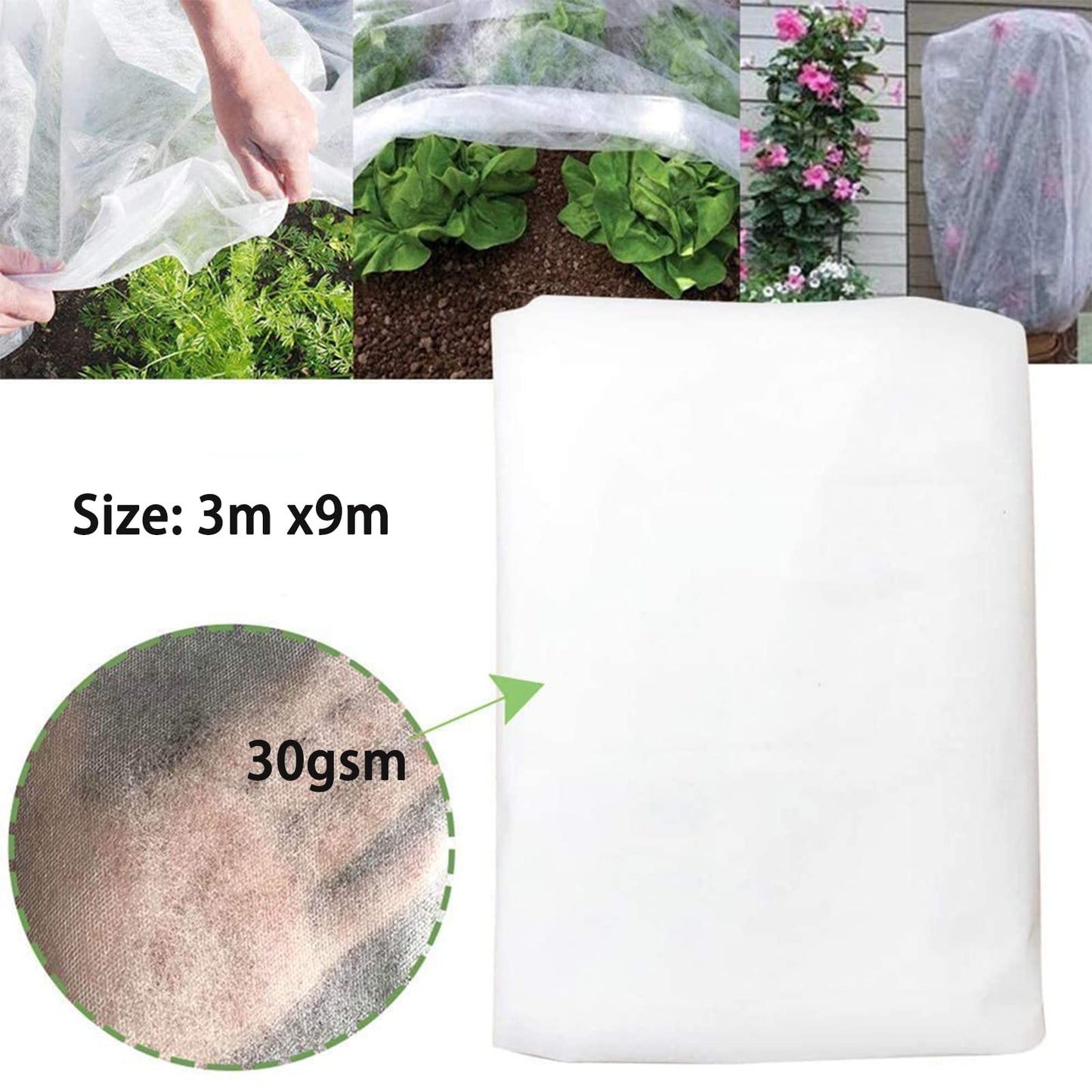 WAIZHIUA 3 x 9m Garden Fleece for Plants, 30gsm Plant Antifreeze Cloth Plant Frost Protection Cover for Vegetables Flower Plant Cold Winter Frost