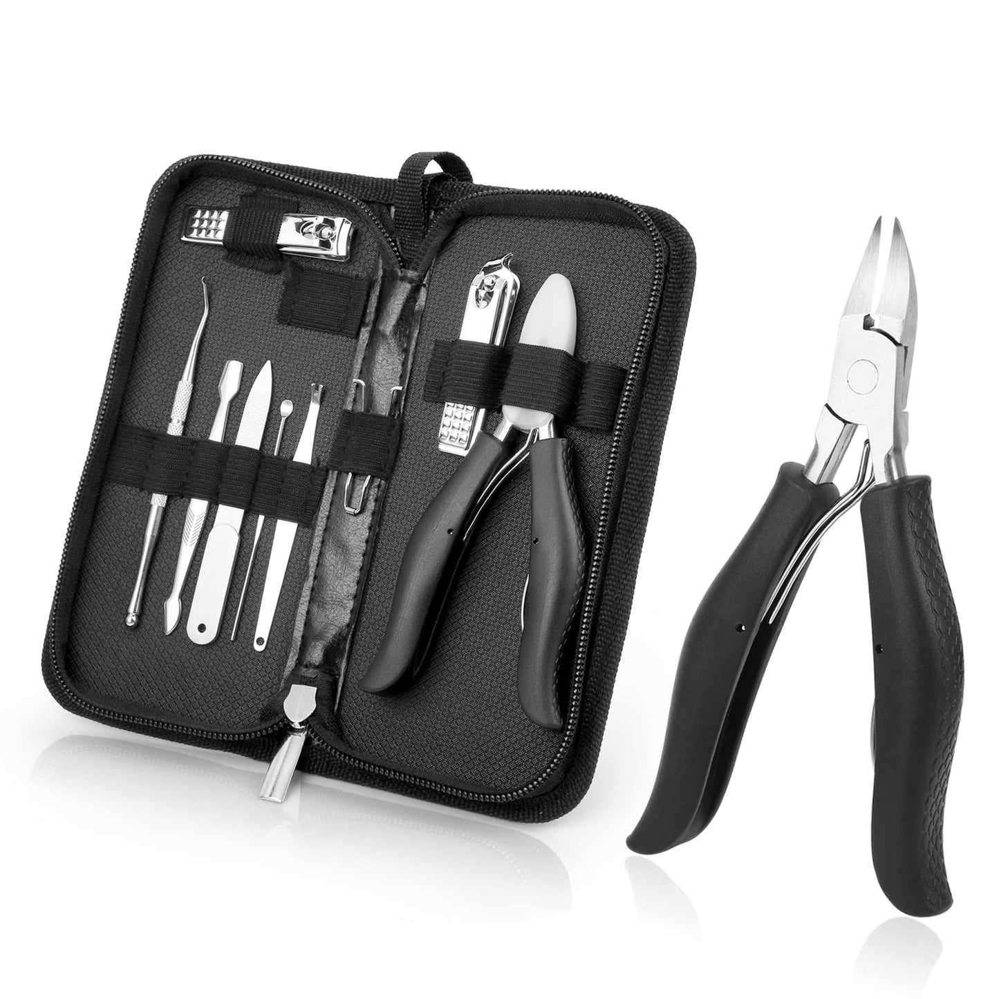 Wellehomi Toenail Clippers for Thick and Ingrown Nails, Black Nail Clipper Kit and Professional Podiatrist Toenail Clippers Heavy Duty Nail Scissors Toenail Treatment Tools Kit for Men Women Elderly