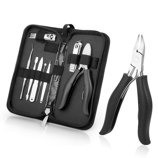 Wellehomi Toenail Clippers for Thick and Ingrown Nails, Black Nail Clipper Kit and Professional Podiatrist Toenail Clippers Heavy Duty Nail Scissors Toenail Treatment Tools Kit for Men Women Elderly