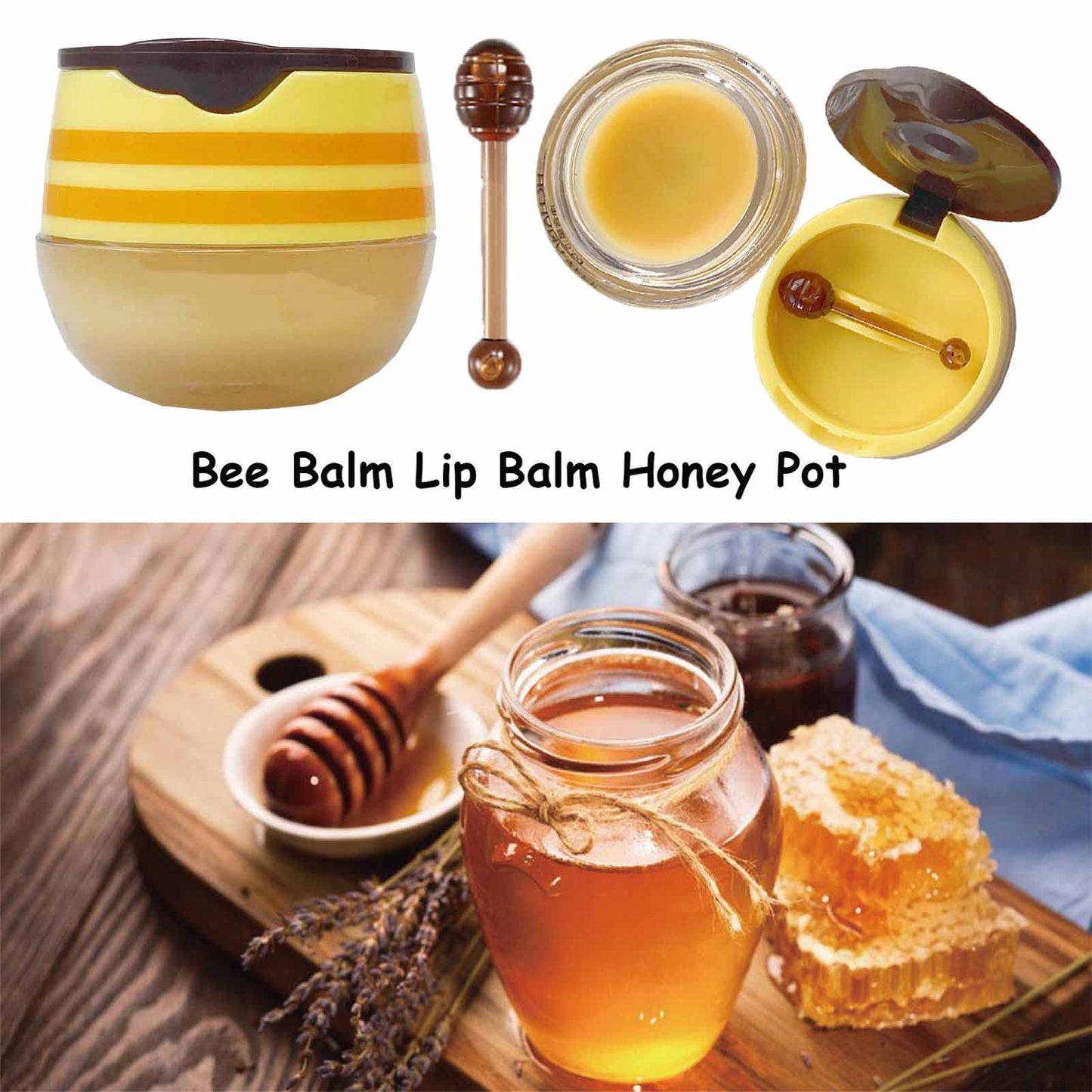 2PCS Bee Lip Balm Honey Pot, Honey & Strawberry Propolis Moisturizing, Hydrating & Prevention Dry and Cracked Lip Scrubs Exfoliator (A) A