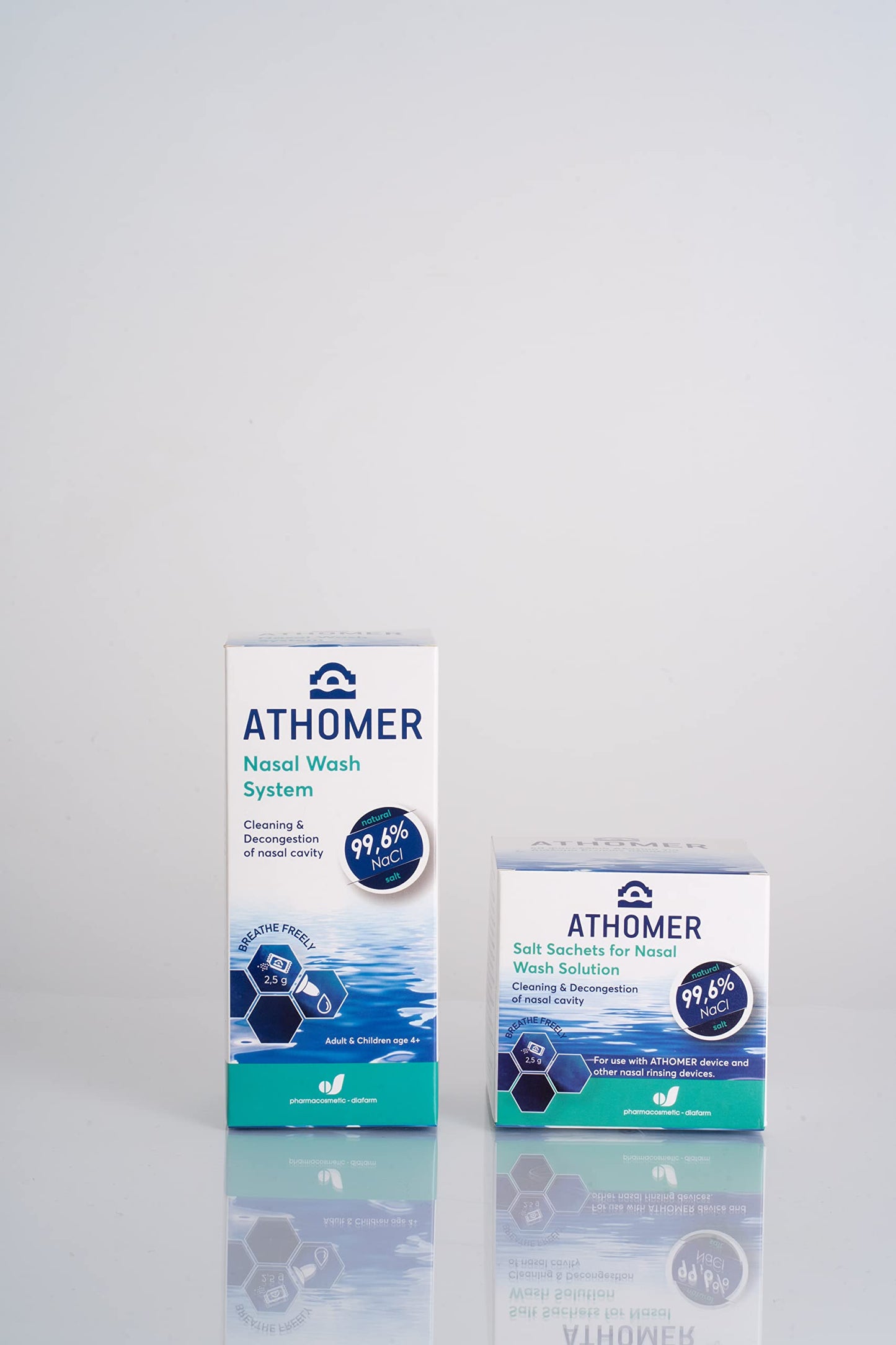 Athomer Nasal Wash Salt - 50 Sachets x 2.5g of Sea Water Salt - Cleans and Decongests The Nasal Cavity - Gentle and Moisturizing for Adults and Kids