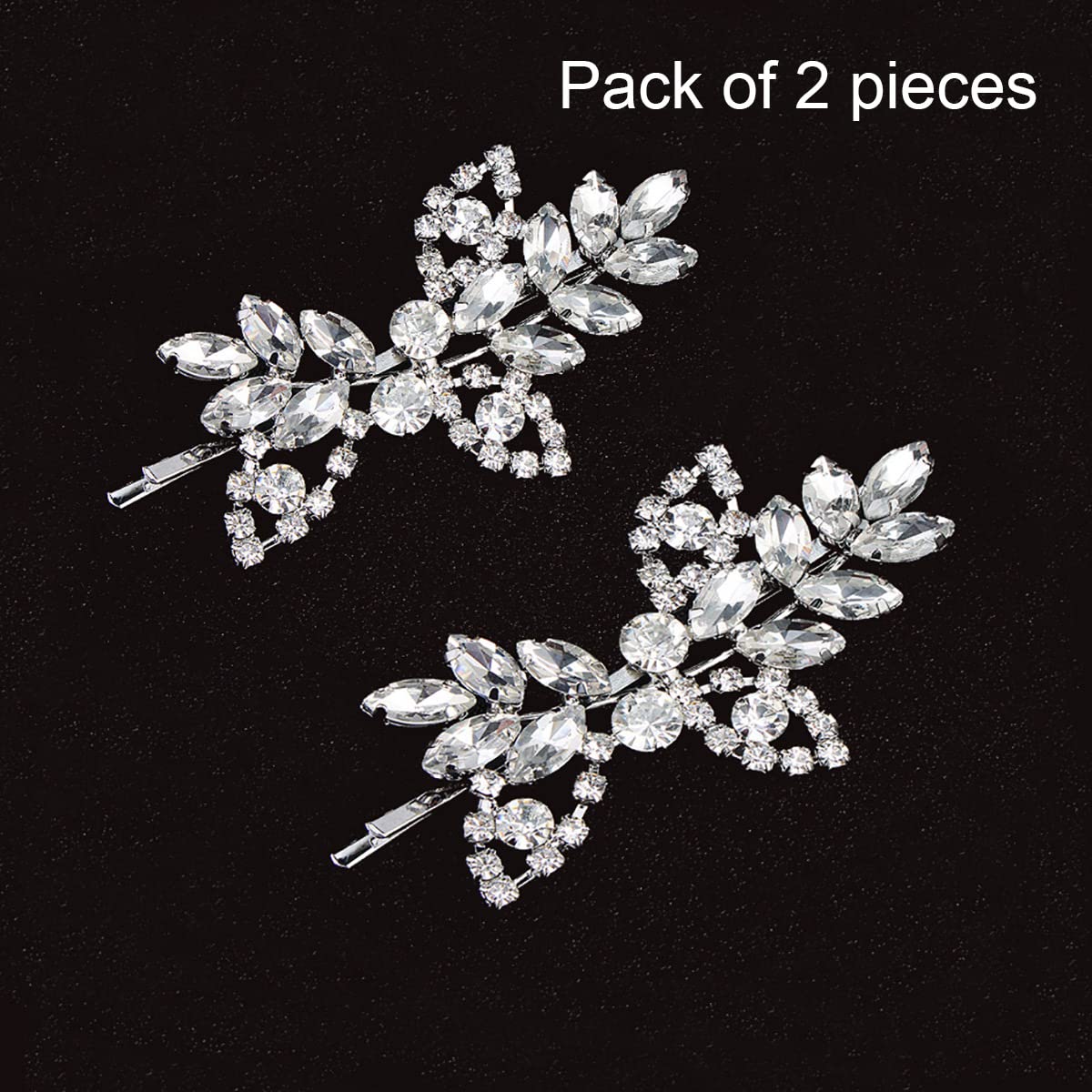 Uongeod Rhinestone Bridal Hair Clips(2PCS) Leaf Wedding Hairpin Bride Pearl Crystal Hair Clips Gold Rhinestone Barrette (Silver) Silver