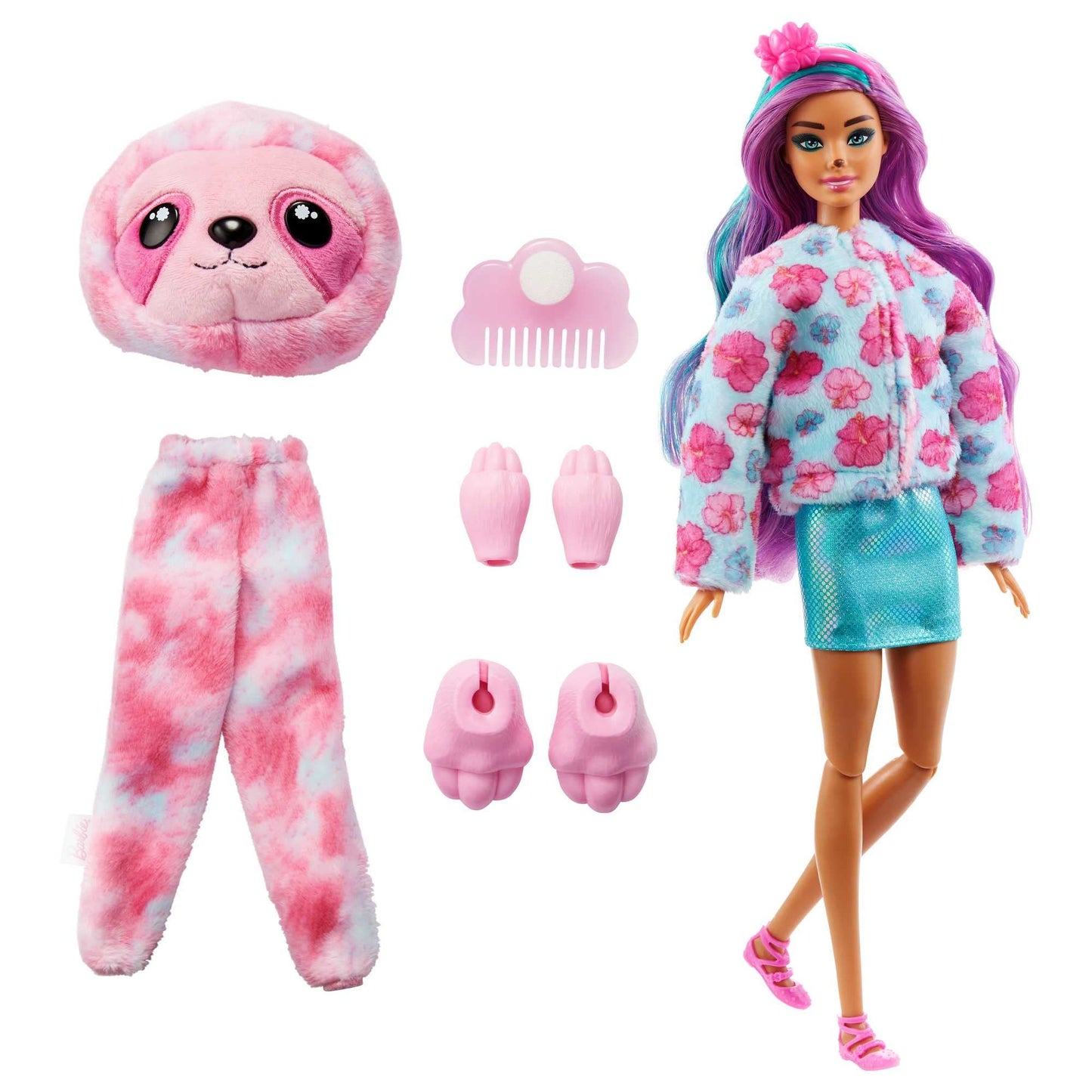 Barbie Cutie Reveal Fantasy Series Doll with Sloth Plush Costume & 10 Surprises Including Mini Pet & Color Change, Gift for Kids 3 Years & Older Single