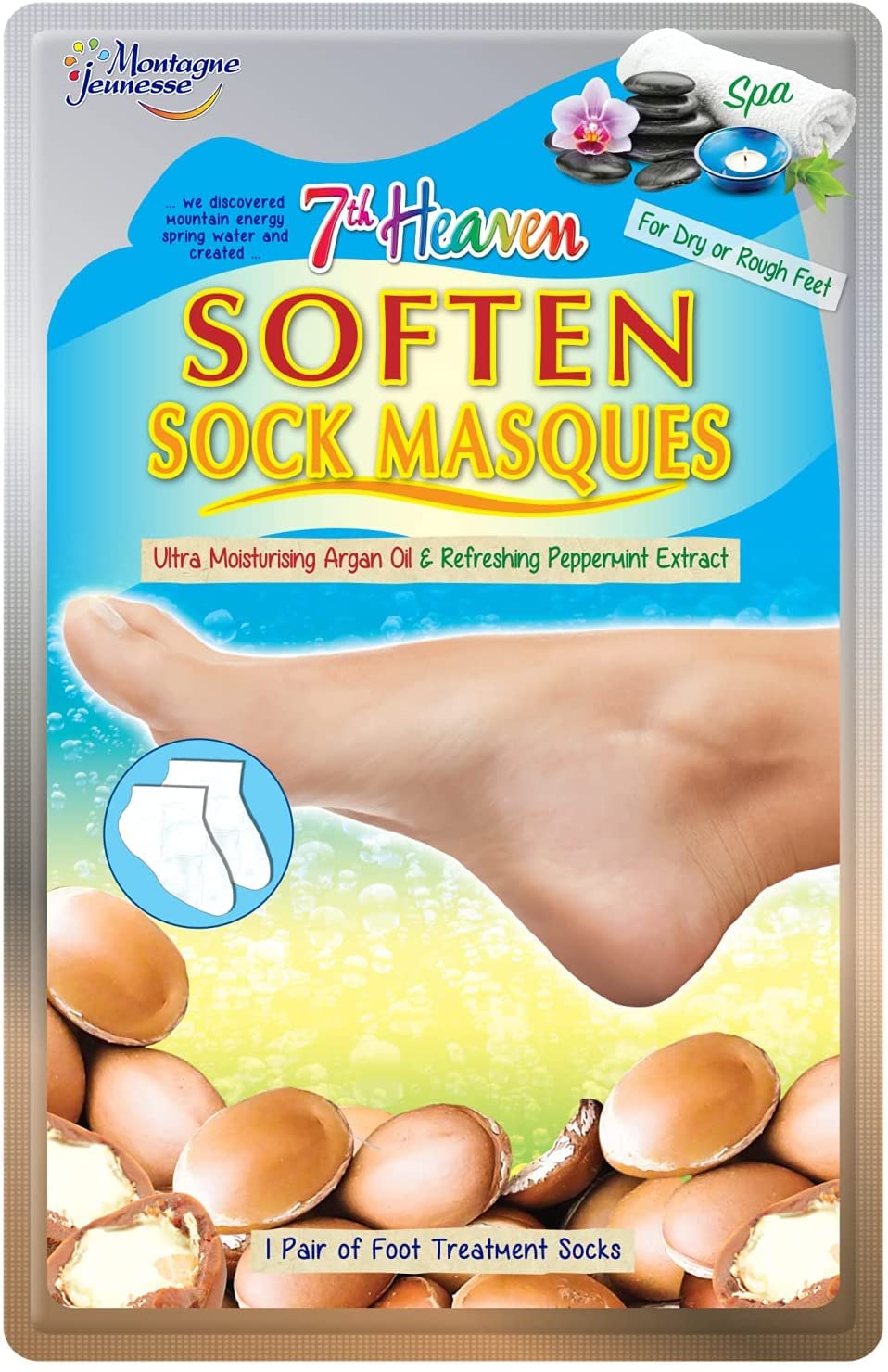 7th Heaven Spa Softening Sock Mask Multipack (Pack of 3) with Moisturising Argan Oil to Repair Dry, Rough and Cracked Feet